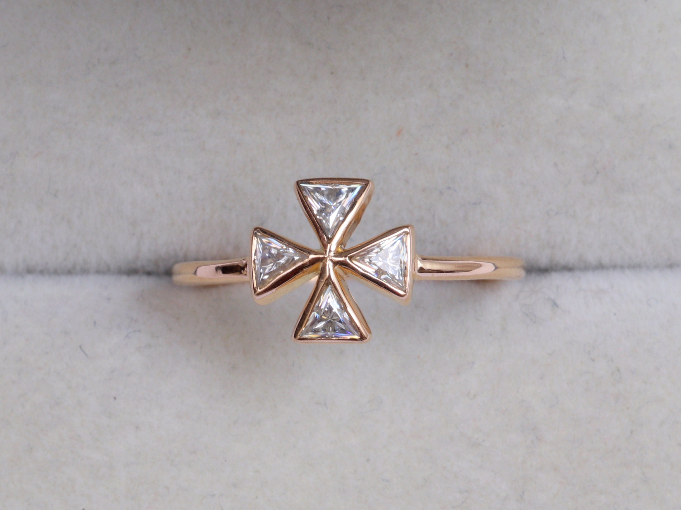 Art Deco Diamond Engagement Ring | Triangle Diamond Ring, Geometric Gold Engagement Ring -