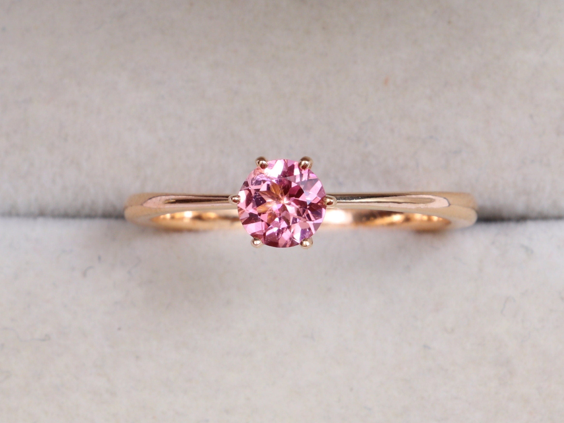 Pink Tourmaline Engagement Ring | Rubellite Solitaire Ring | October Birthstone Tourmaline Ring -