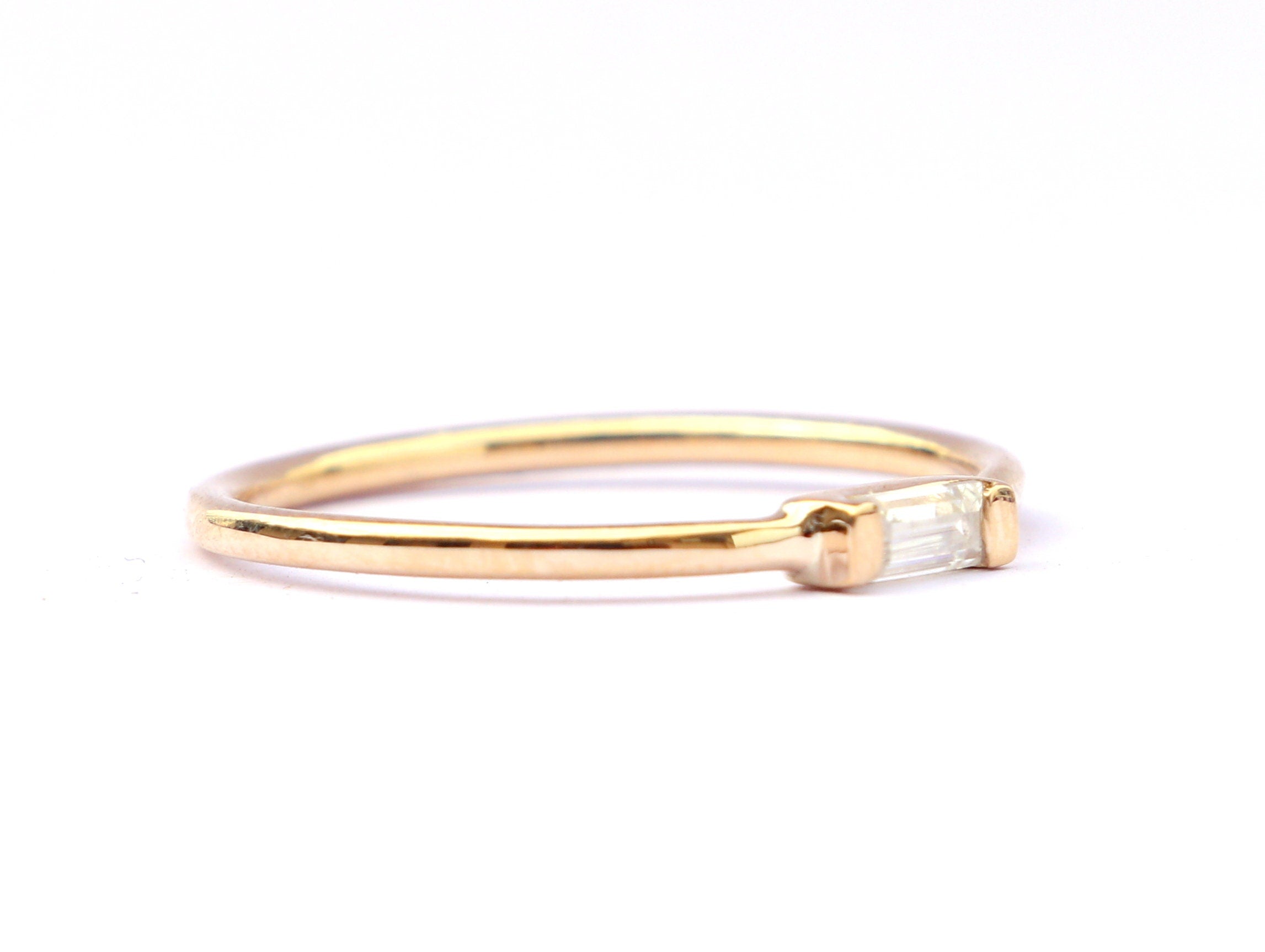 Thin Diamond Baguette Ring | Gold & Diamond Stacking Ring | Dainty Diamond Stacking Ring -