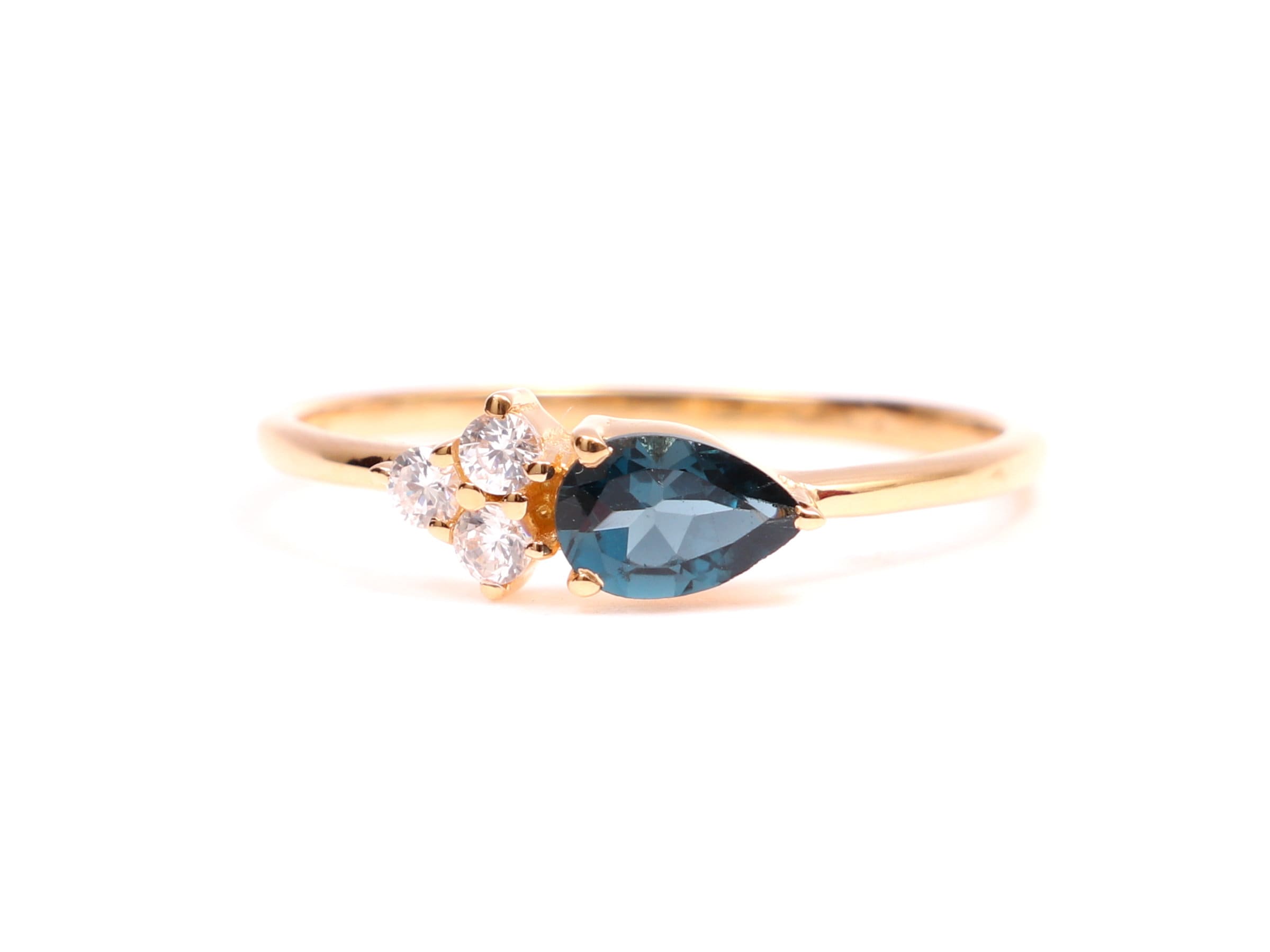 London Blue Topaz Ring | Pear Topaz & Diamond Cluster Ring | Moissanite December Birthstone Ring -