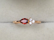 Garnet Engagement Ring | Red Garnet Diamond Stacking Ring | January Birthstone Dainty Ring -