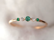 Emerald Stacking Ring | Emerald & Diamond Ring | Dainty Minimalist Stacking Ring -