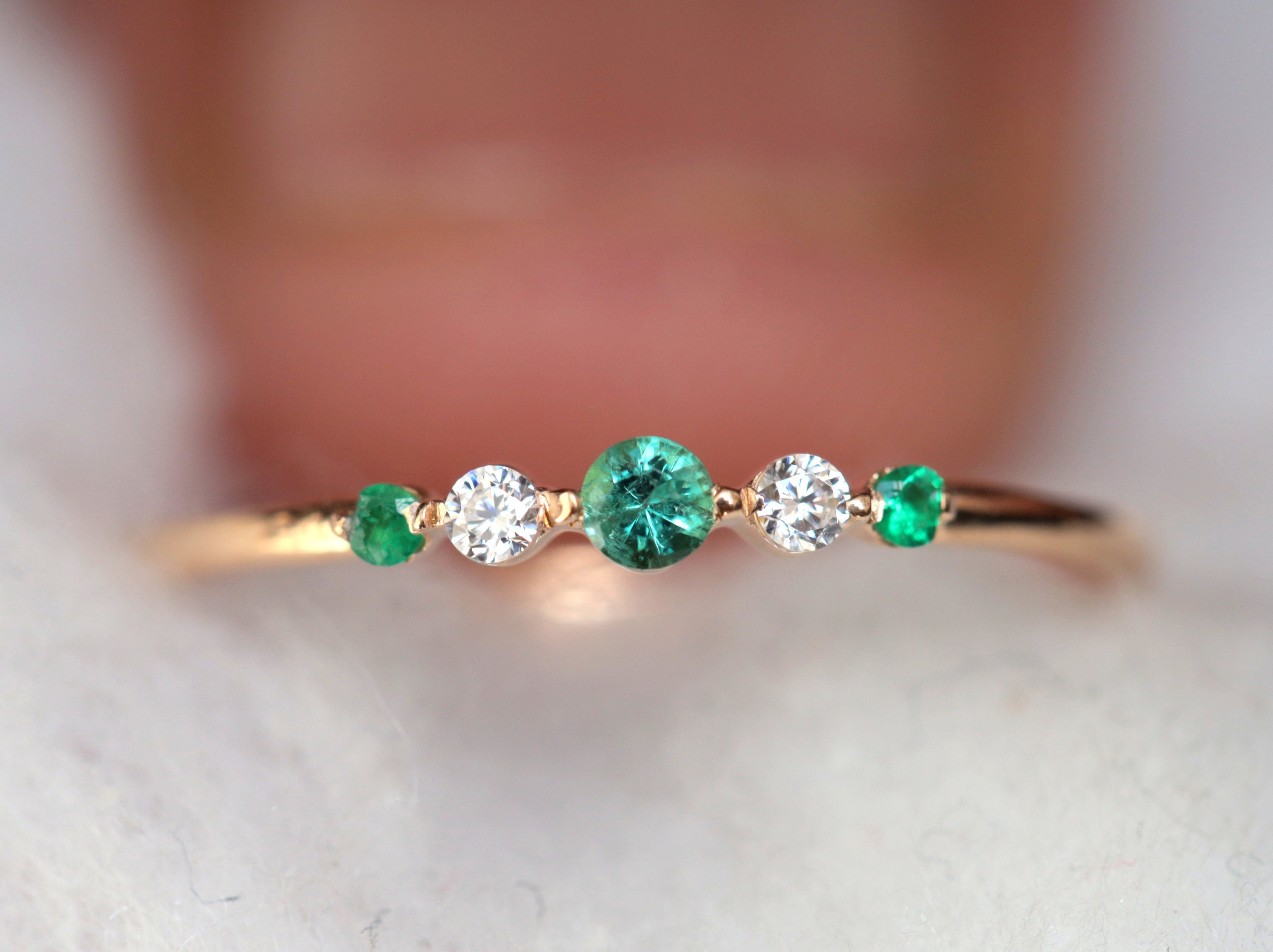 Emerald Stacking Ring | Emerald & Diamond Ring | Dainty Minimalist Stacking Ring -