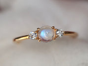Rainbow Moonstone Engagement Ring | Gold Moonstone Stacking Ring | Natural Moonstone Diamond Ring -
