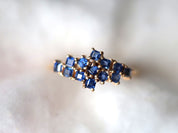 Square Sapphire Cluster Ring | Blue Sapphire Engagement Ring, Cluster Design, Diamond Accents -
