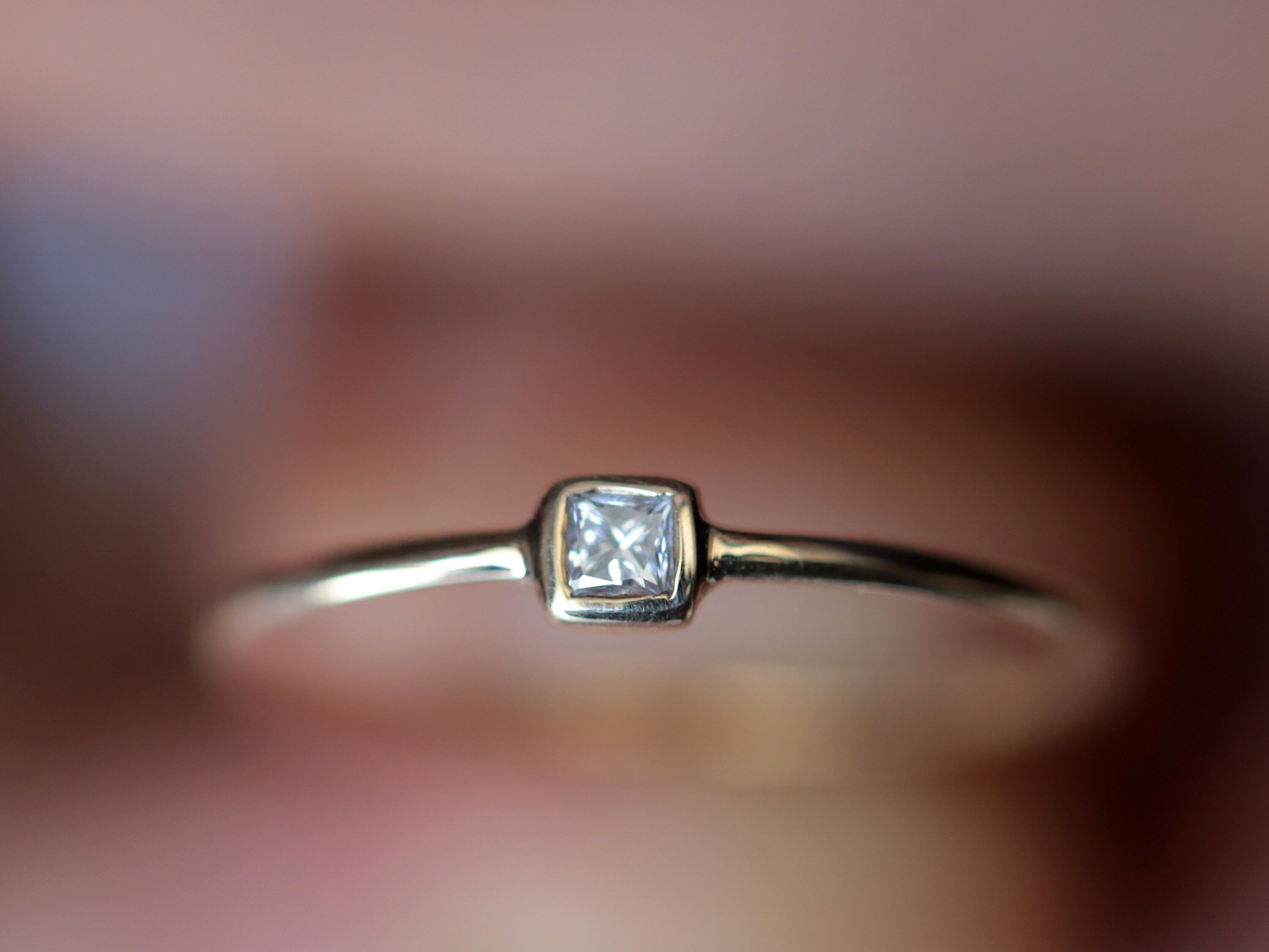 Princess Cut Diamond Ring | Gold Diamond Stackable Ring | Dainty Gold Diamond Engagement Ring -