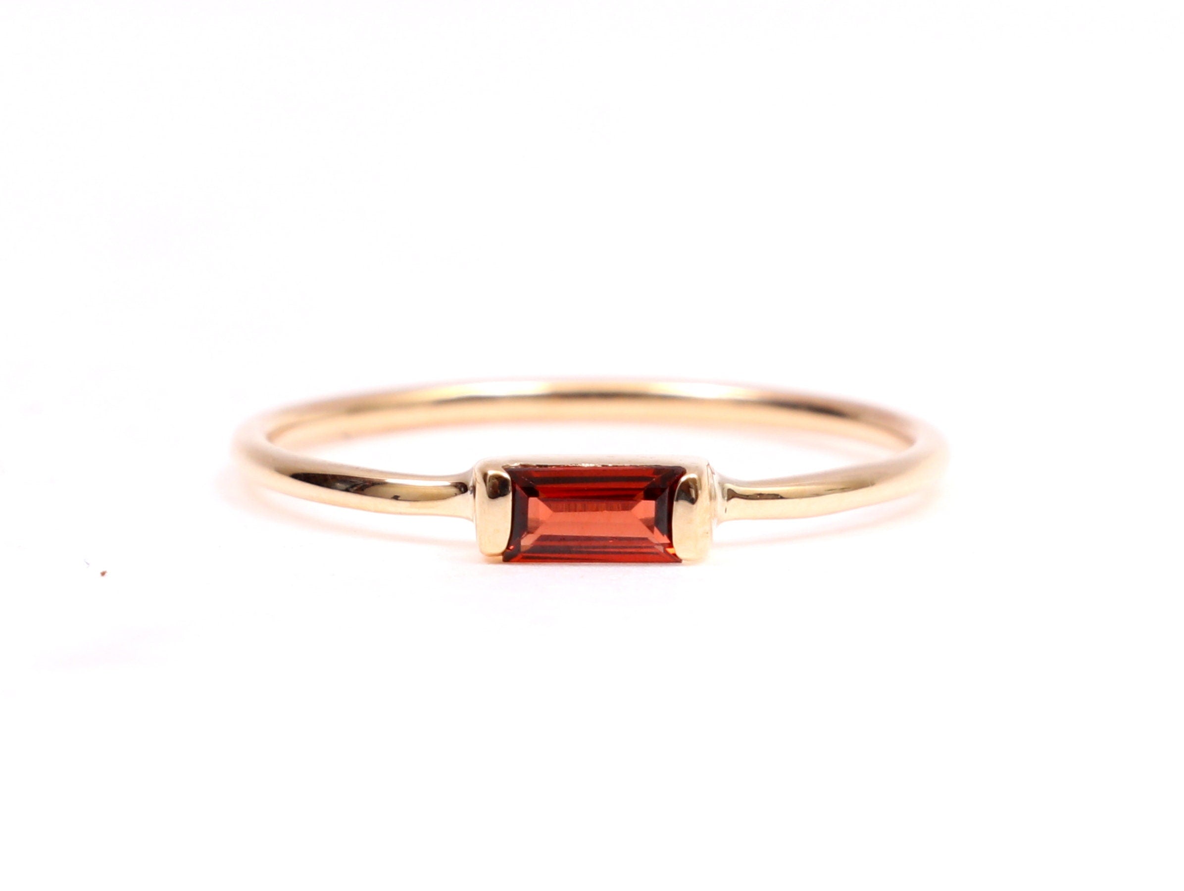 Red Garnet Baguette Ring | Garnet Stacking Ring | January Birthstone Dainty Garnet Ring -