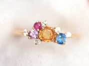 Multi Sapphire & Diamond Cluster Ring | Rainbow Sapphire Engagement Ring -