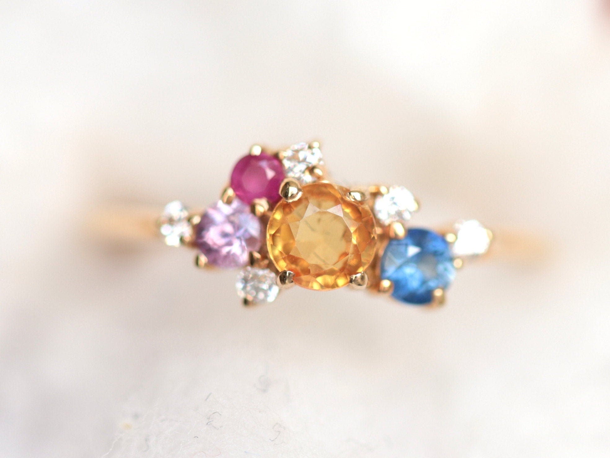 Multi Sapphire & Diamond Cluster Ring | Rainbow Sapphire Engagement Ring -