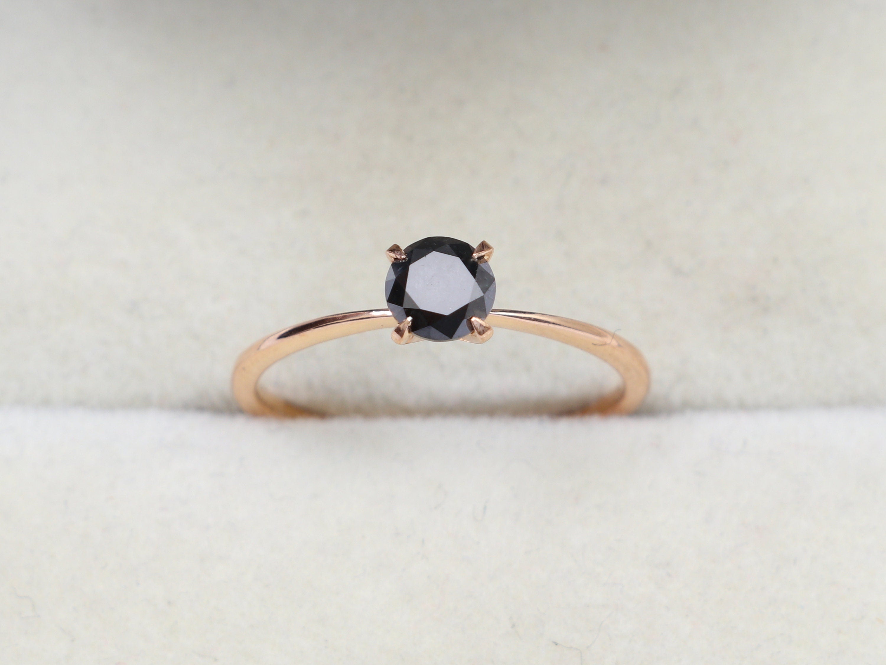 Black Diamond Solitaire Engagement Ring | Gold Black Diamond Ring | 0.5 Carat Diamond Ring -