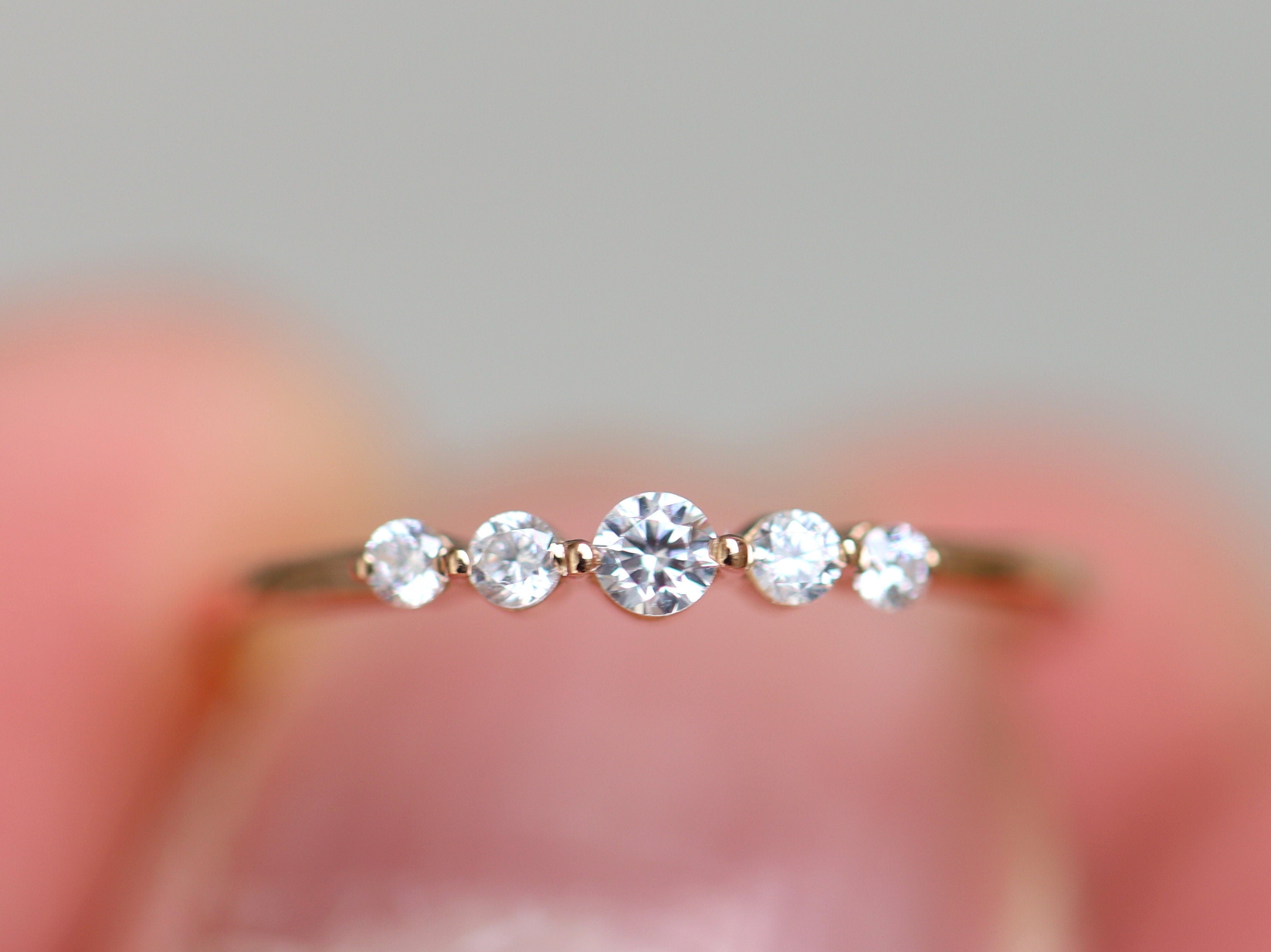 Diamond Stacking Ring | Thin Wedding Band | Dainty Stacking Ring -