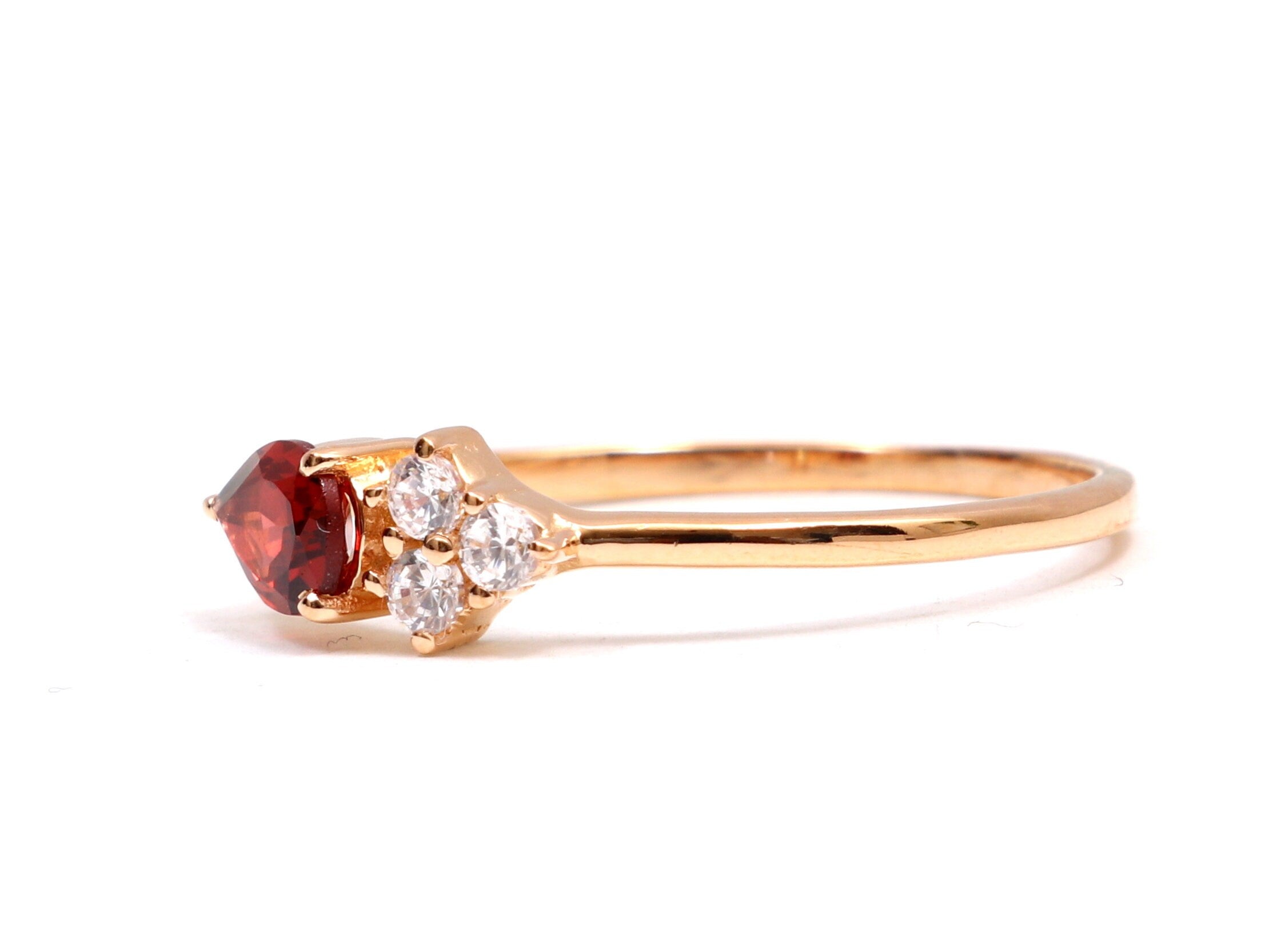 Garnet Engagement Ring | Red Garnet Diamond Stacking Ring | January Birthstone Dainty Ring -