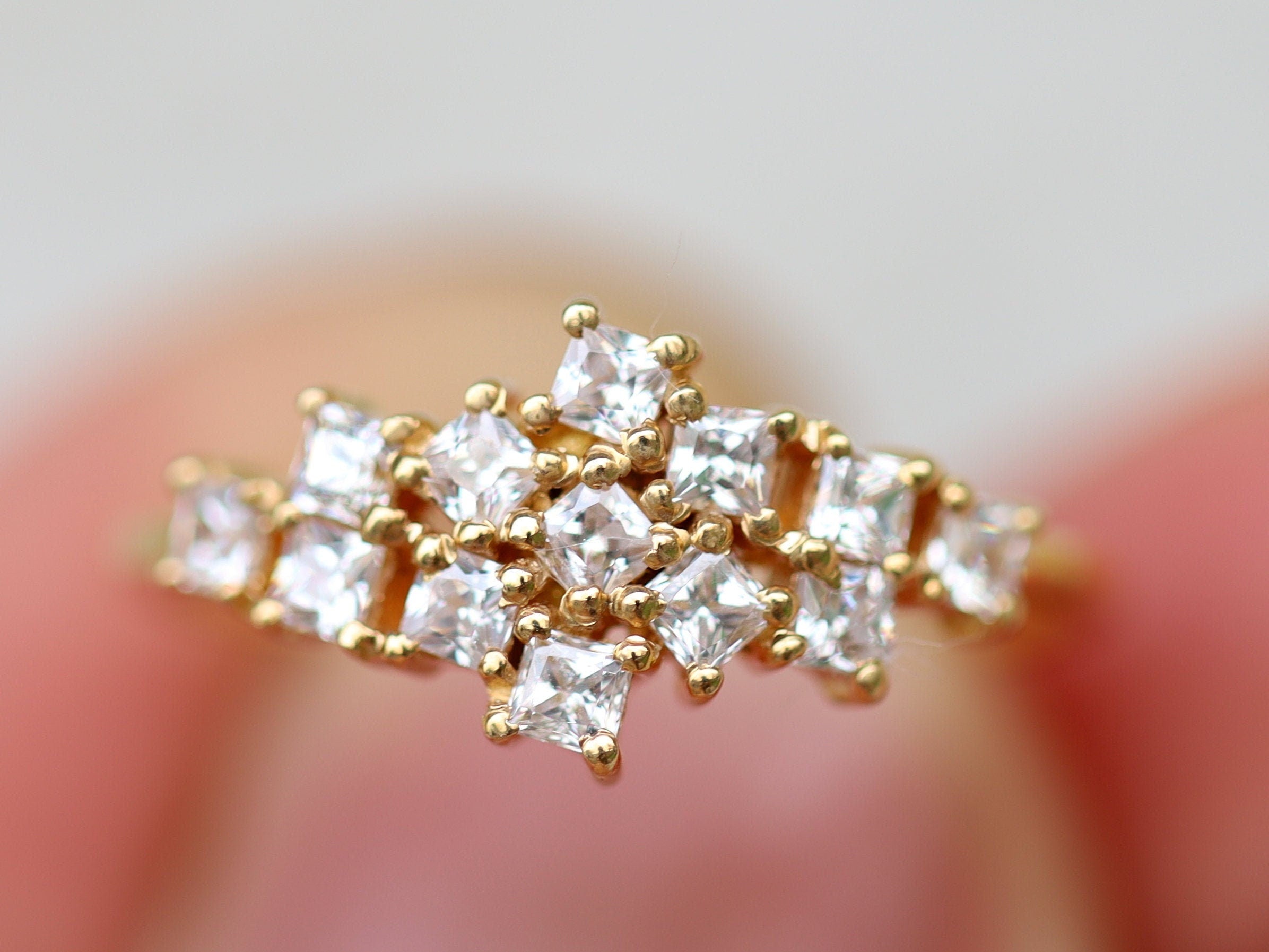 Diamond Cluster Engagement Ring | Square Cluster Diamond Ring | Anniversary Gift -