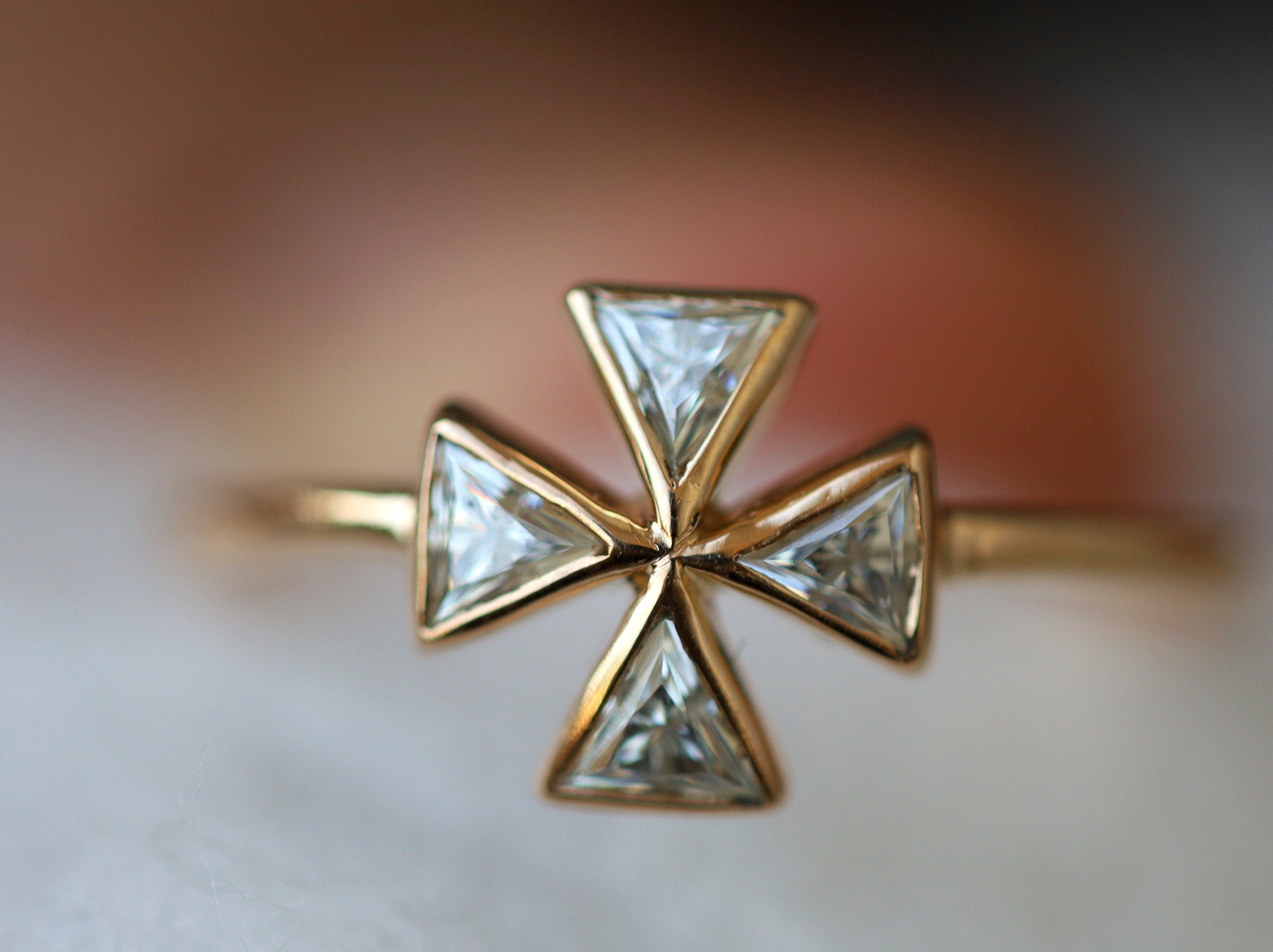 Art Deco Diamond Engagement Ring | Triangle Diamond Ring, Geometric Gold Engagement Ring -