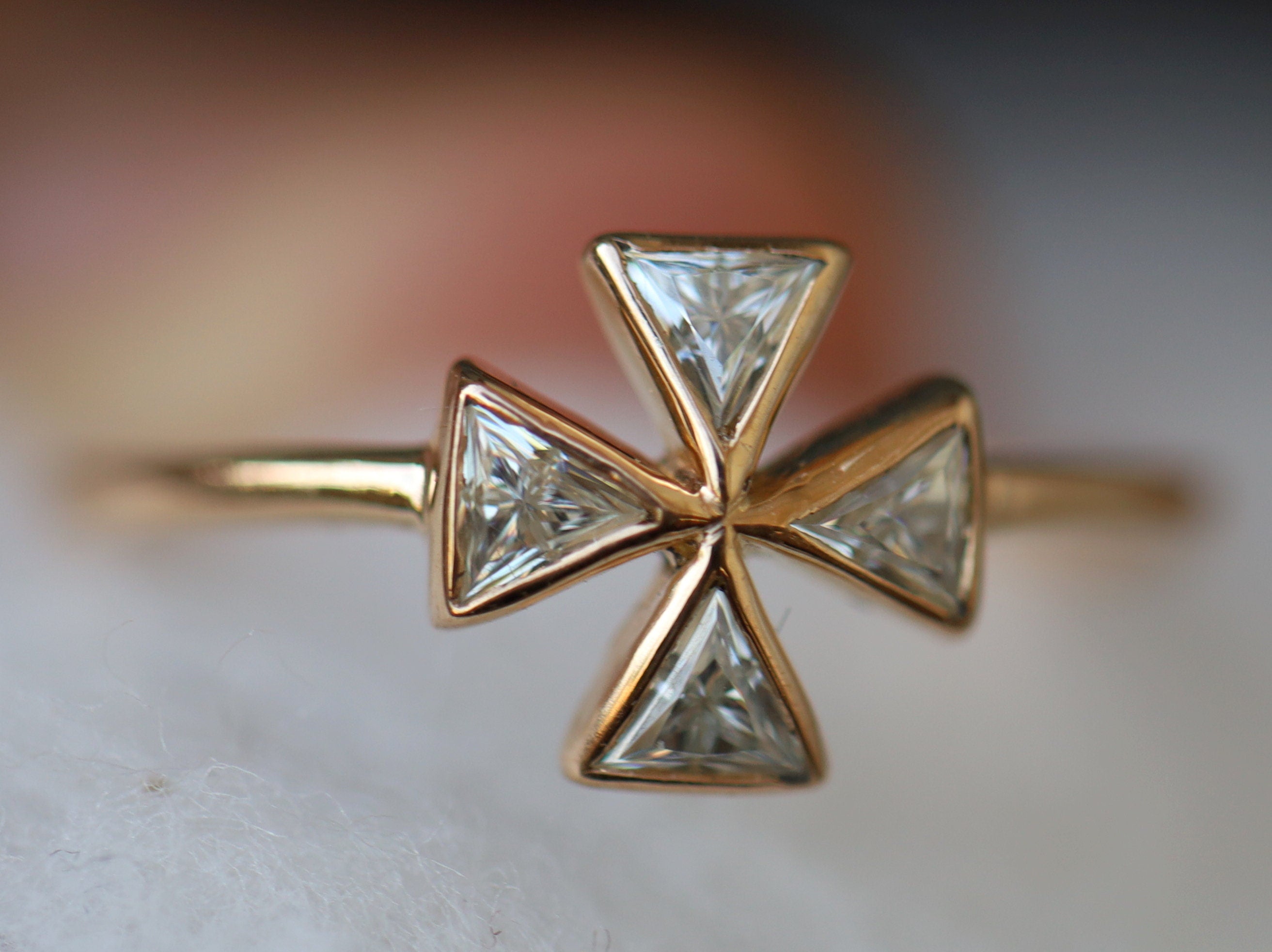 Art Deco Diamond Engagement Ring | Triangle Diamond Ring, Geometric Gold Engagement Ring -