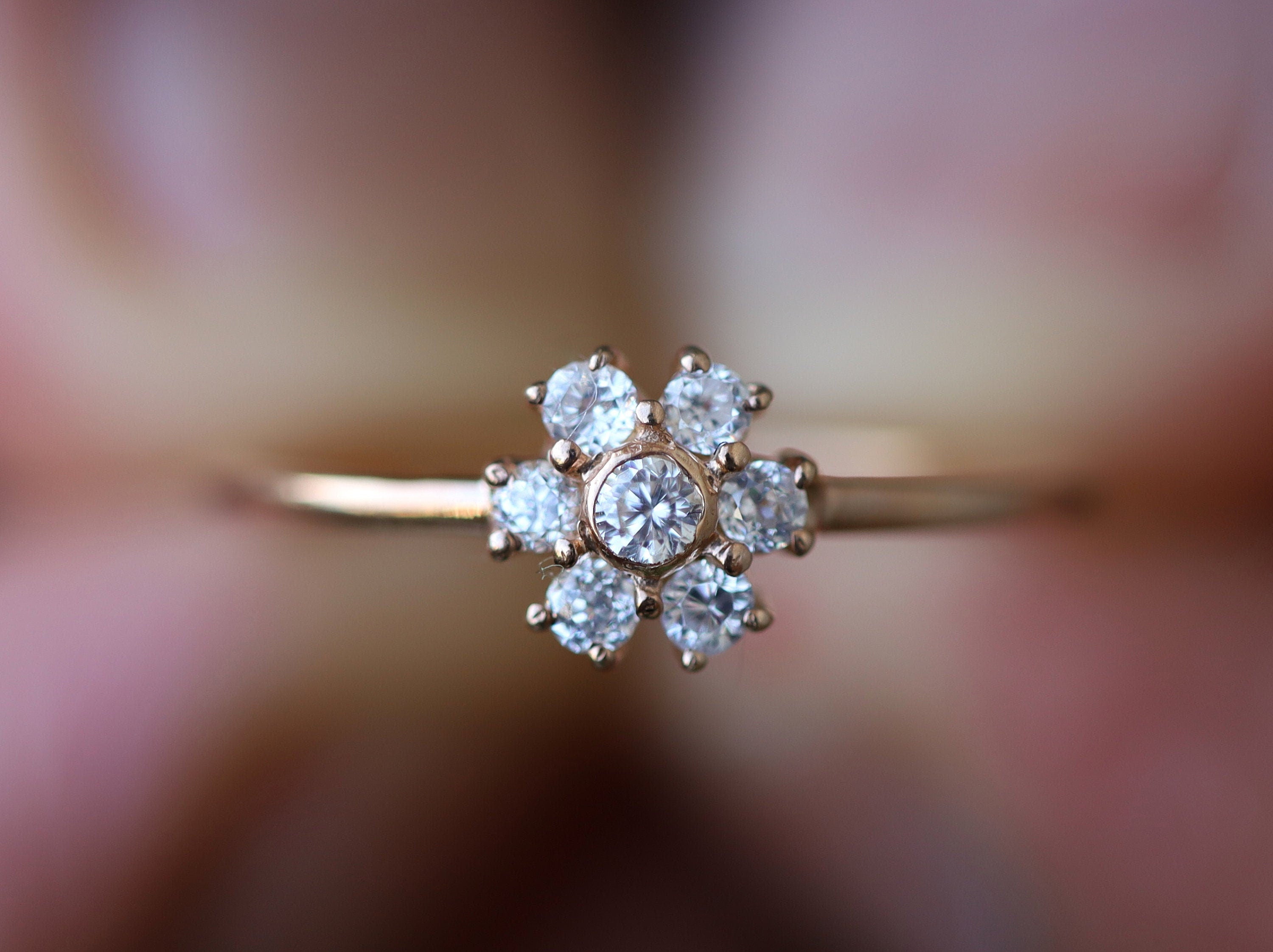 Diamond Cluster Ring | Art Deco Engagement Ring | Stacking Flower Ring | Anniversary Ring -