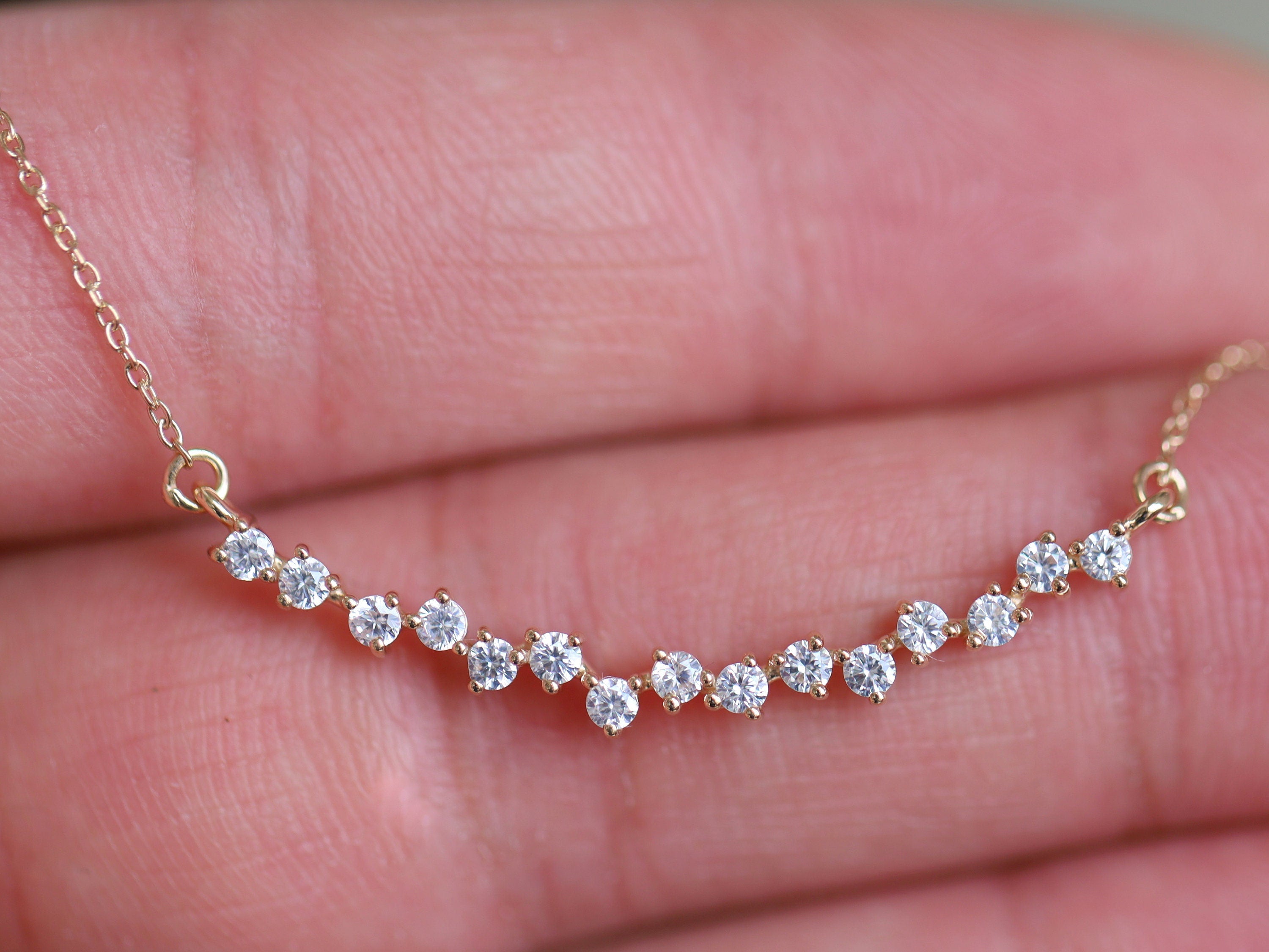 Cluster Diamond Necklace | Rose Gold & Gold Diamond Cluster Necklace | Elegant Jewelry for Her -