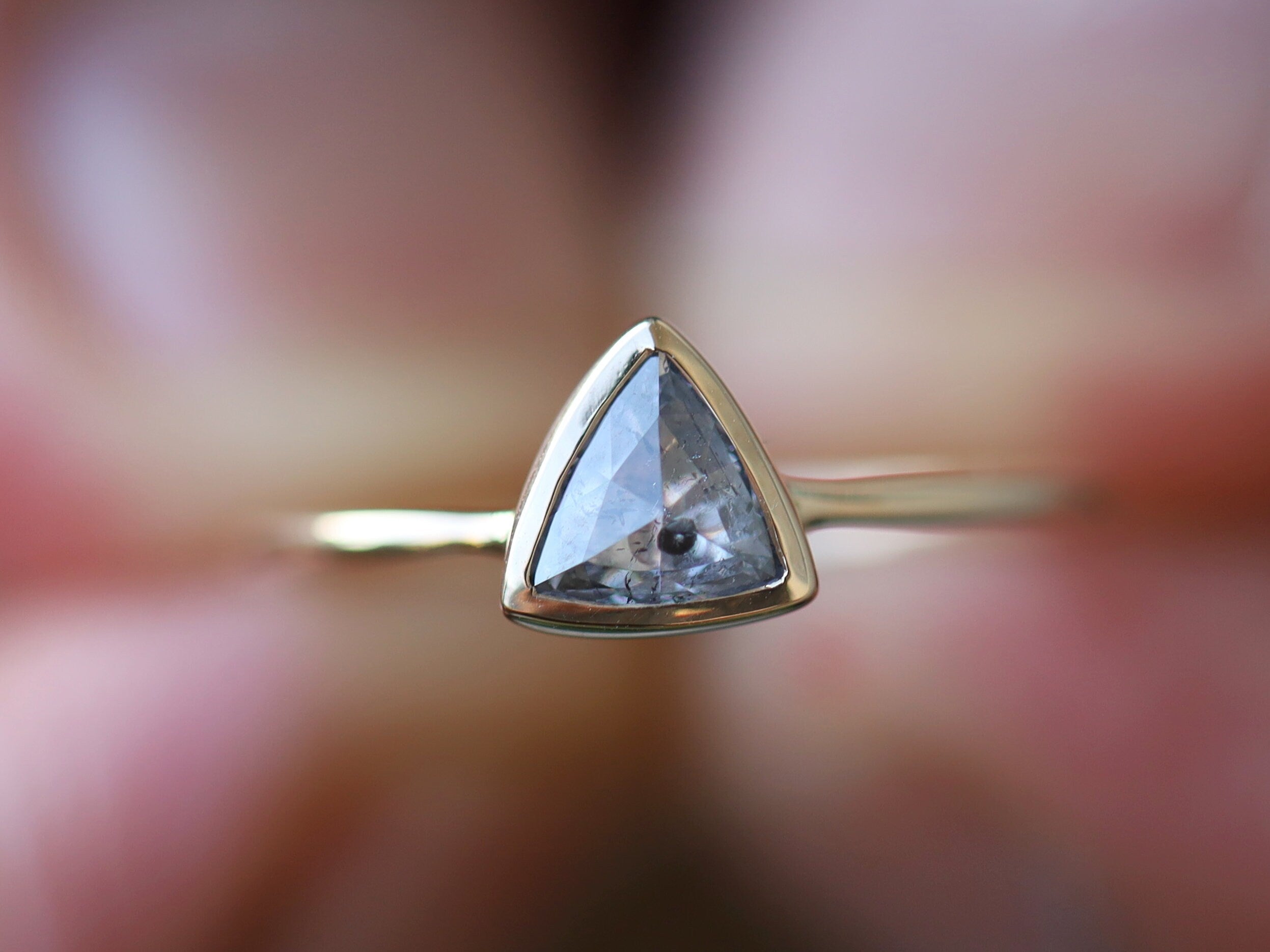 Salt & Pepper Diamond Ring | Handmade Gray Diamond, Geometric Trillion Shape, Stacking Ring -