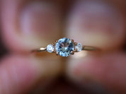 Aquamarine Engagement Ring | Three Stone Aquamarine & Diamond Stacking Ring | March Birthstone -