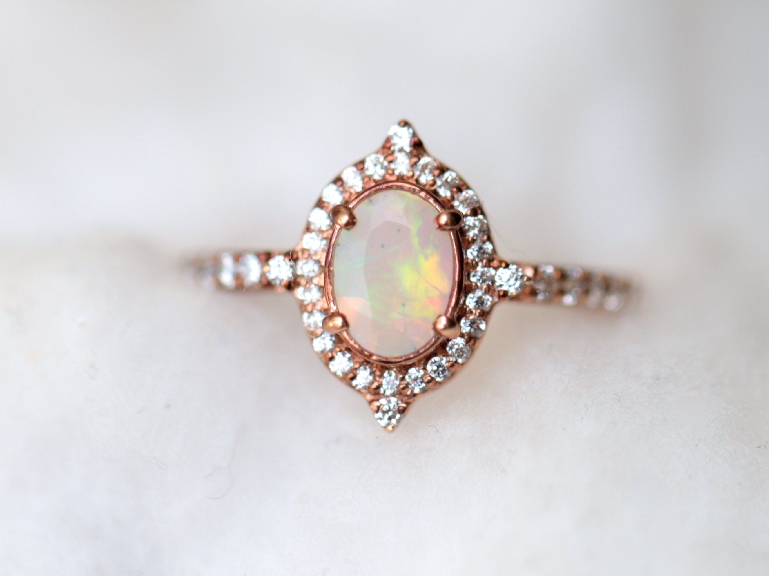 Opal Engagement Ring | Solid Gold Vintage Engagement Ring | Unique Wedding Anniversary Gift -