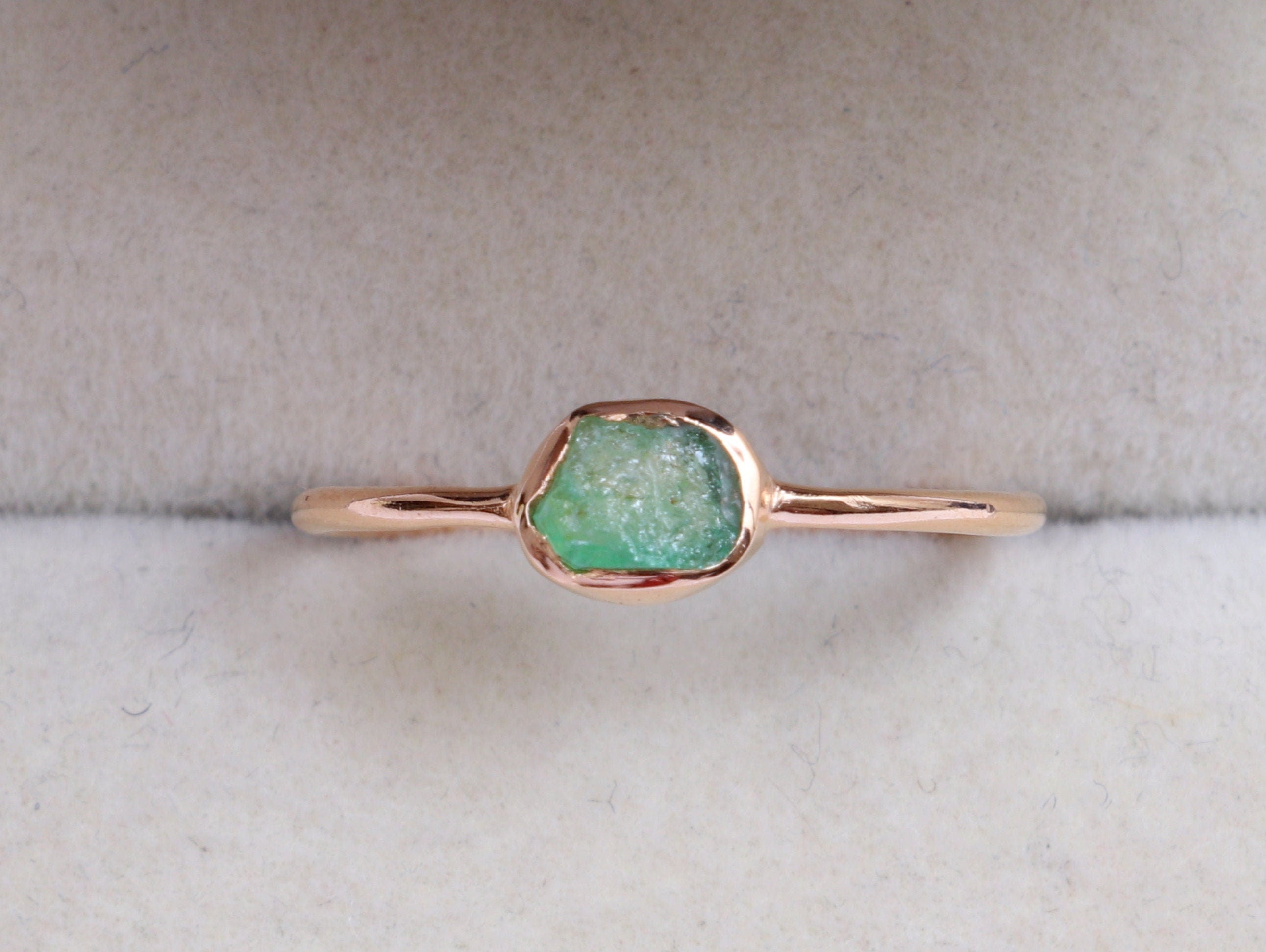 Raw Emerald Ring | Rough Emerald | Gold Stackable Stacking Ring | May Birthstone -