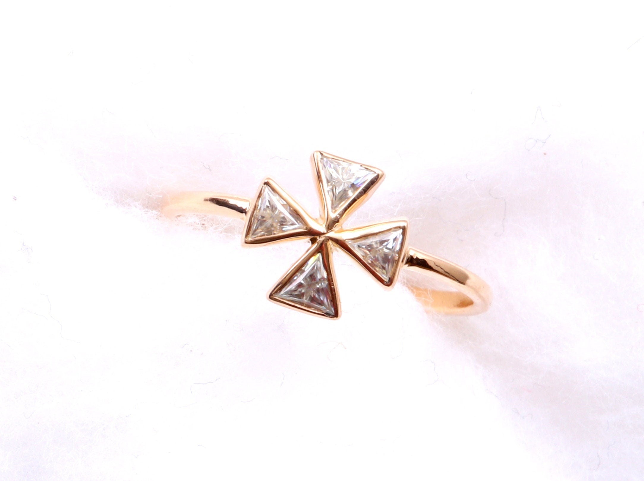 Art Deco Diamond Engagement Ring | Triangle Diamond Ring, Geometric Gold Engagement Ring -
