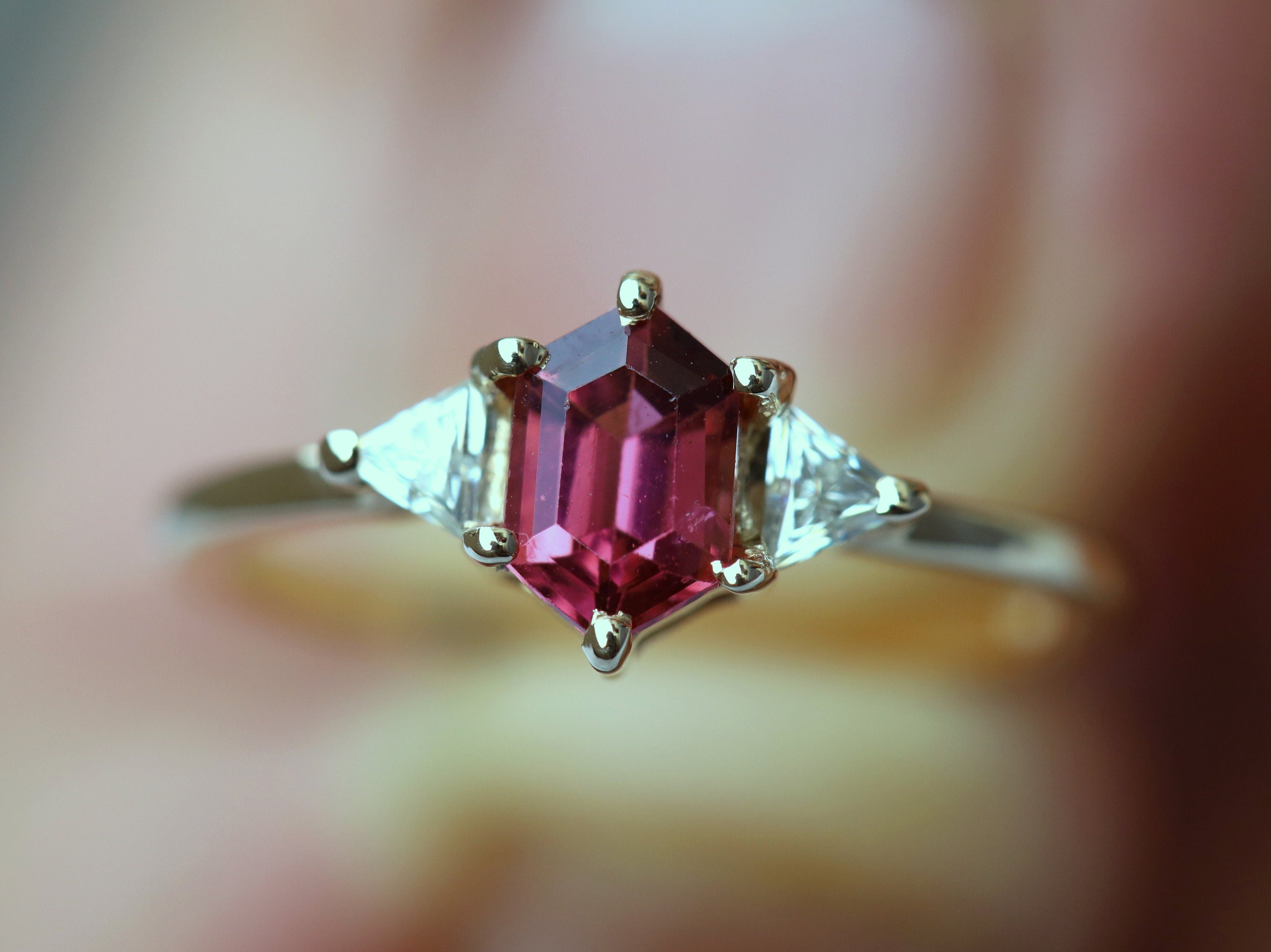 Tourmaline Engagement Ring | Pink Tourmaline & Diamond Art Deco Ring | Rubellite Birthstone -