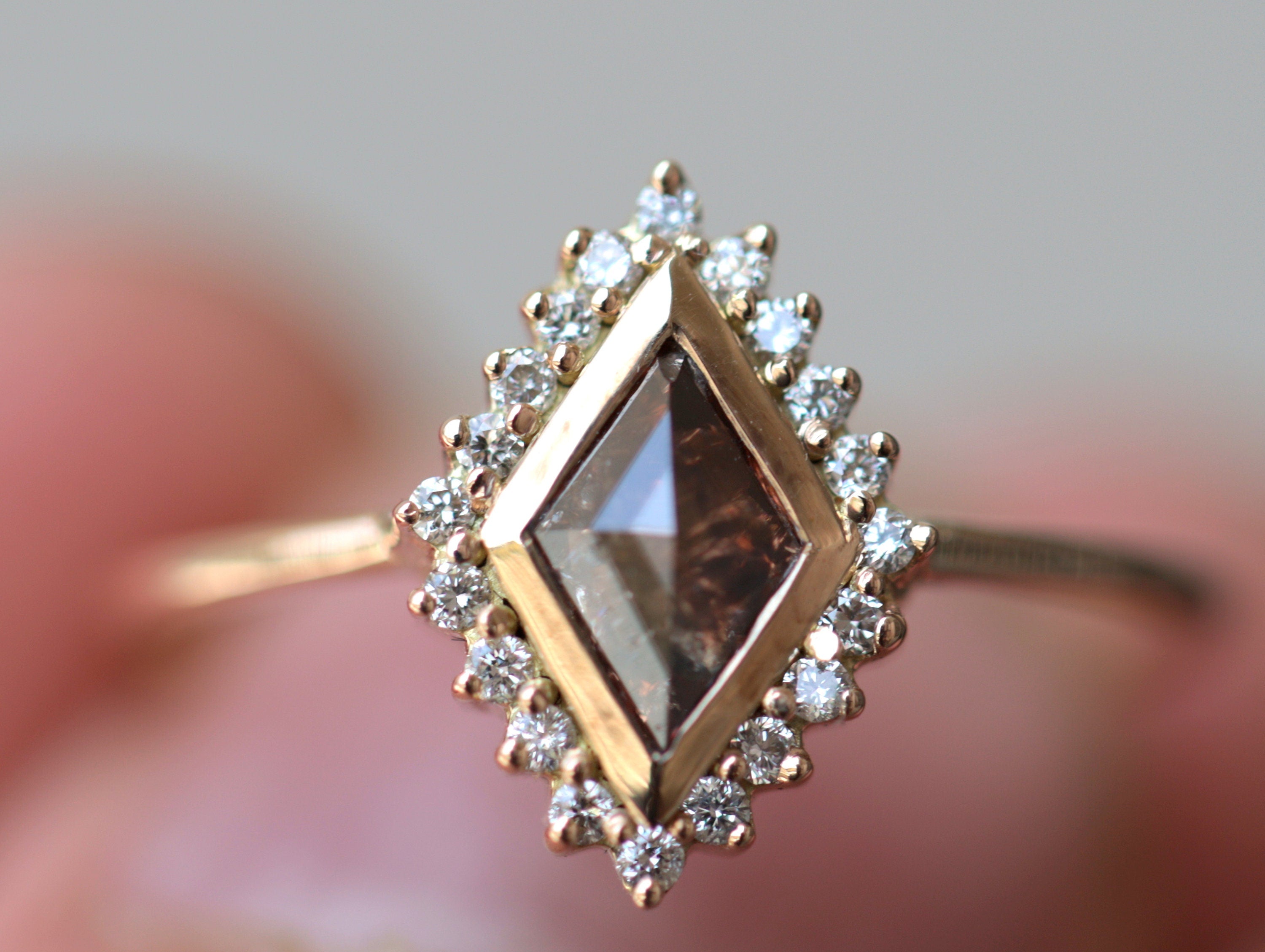 Champagne Diamond Kite Engagement Ring | Rose Cut Brown Diamond Ring | Unique Diamond Engagement Ring -