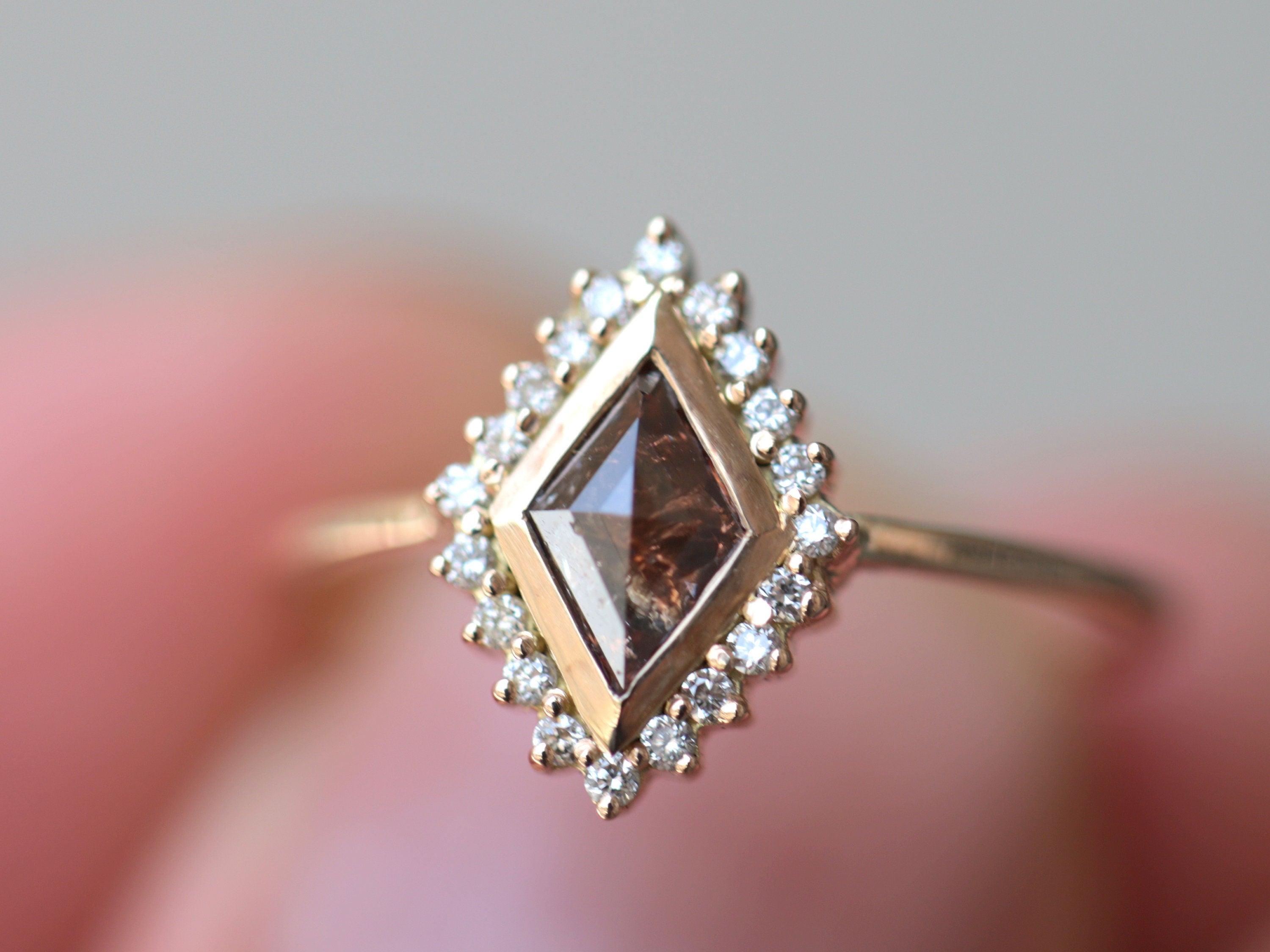 Champagne Diamond Kite Engagement Ring | Rose Cut Brown Diamond Ring | Unique Diamond Engagement Ring -