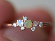 Opal Cluster Engagement Ring | Fire Opal & Moonstone Ring | Diamond Opal Cluster Ring -