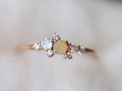 Opal Cluster Engagement Ring | Fire Opal & Moonstone Ring | Diamond Opal Cluster Ring -