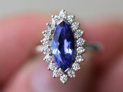 Tanzanite Marquise Engagement Ring | Art Deco White Gold Wedding Ring | Anniversary Gift -