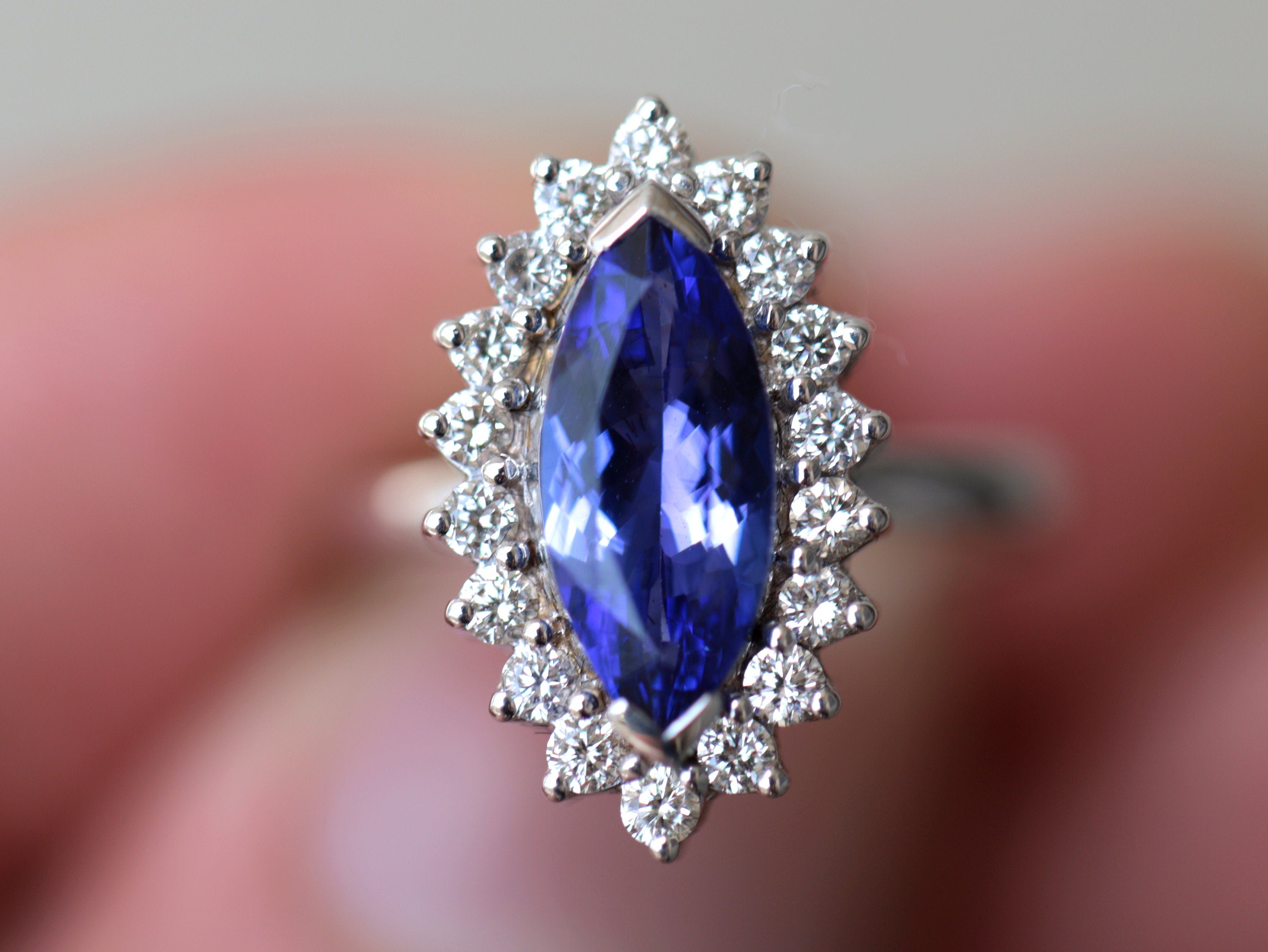 Tanzanite Marquise Engagement Ring | Art Deco White Gold Wedding Ring | Anniversary Gift -