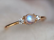 Rainbow Moonstone Engagement Ring | Gold Moonstone Stacking Ring | Natural Moonstone Diamond Ring -