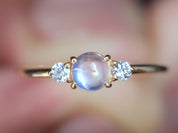Rainbow Moonstone Engagement Ring | Gold Moonstone Stacking Ring | Natural Moonstone Diamond Ring -