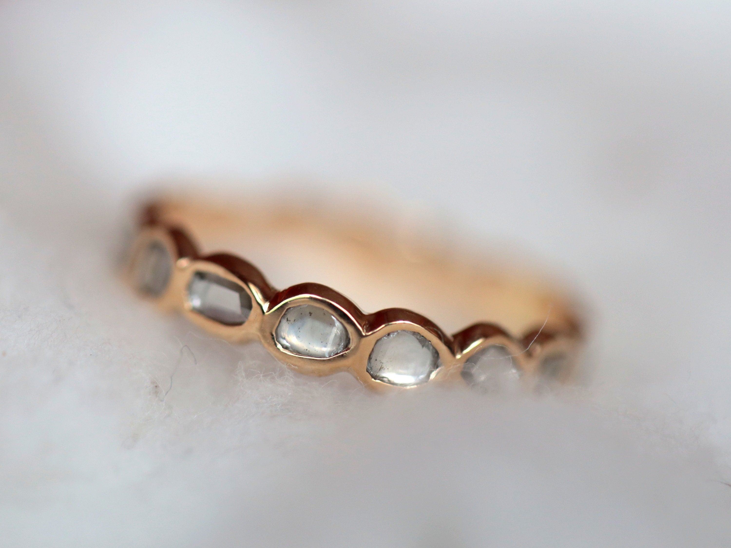 Rose Cut Diamond Wedding Band | Thin Diamond Band | Eternity Ring | Rose Gold Stackable Ring -