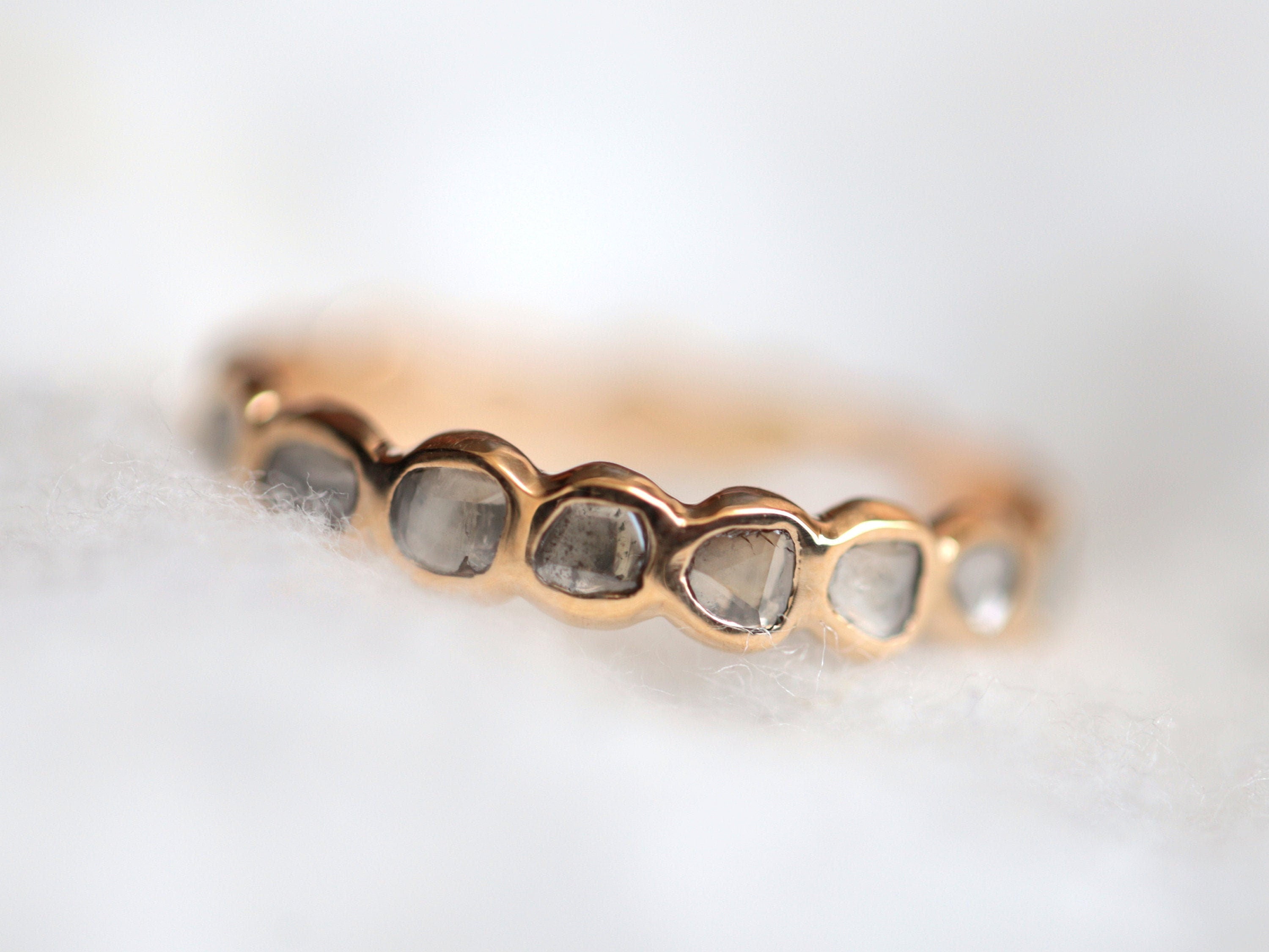Rose Cut Diamond Wedding Band | Thin Diamond Band | Eternity Ring | Rose Gold Stackable Ring -