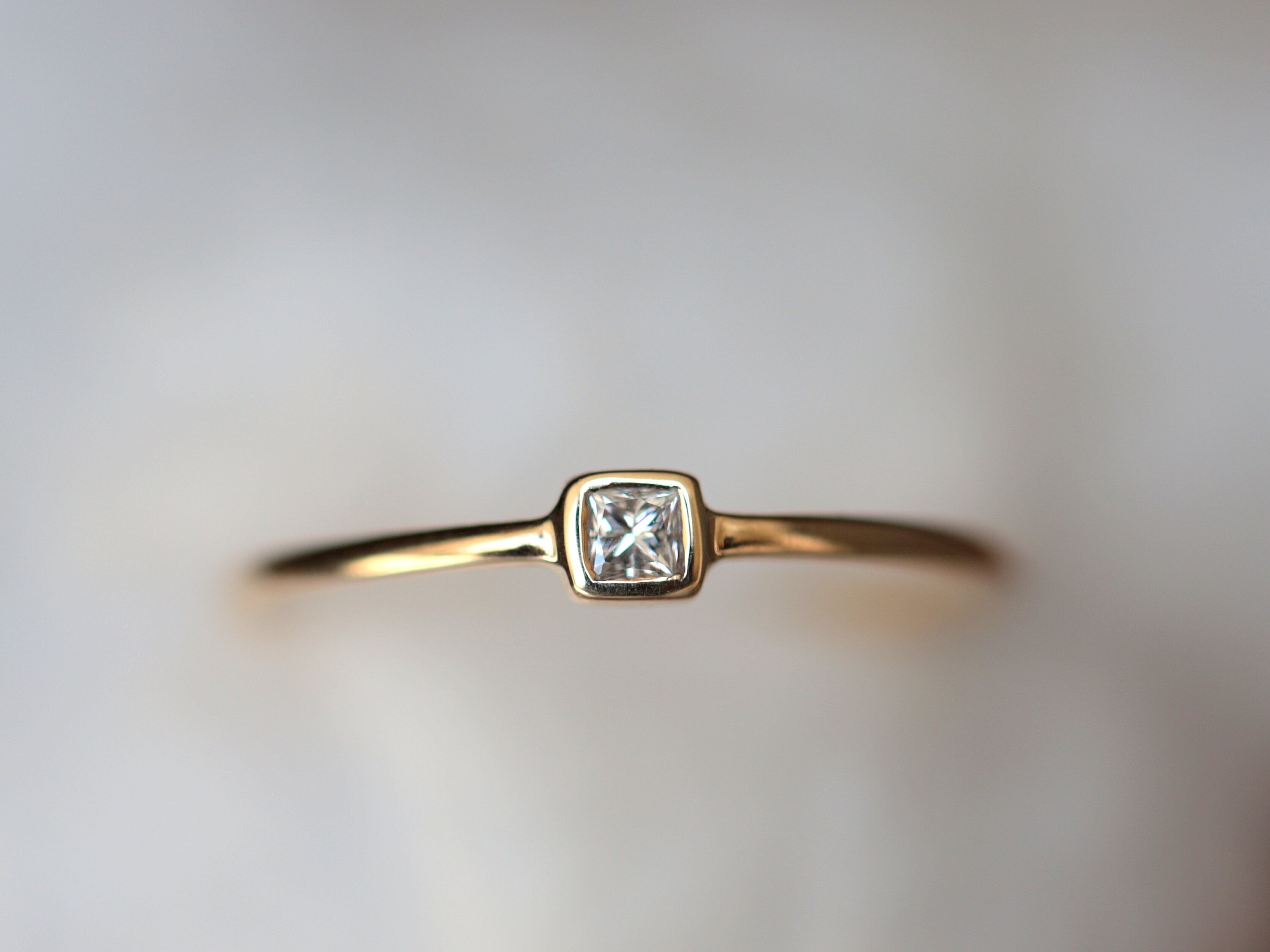 Princess Cut Diamond Ring | Gold Diamond Stackable Ring | Dainty Gold Diamond Engagement Ring -
