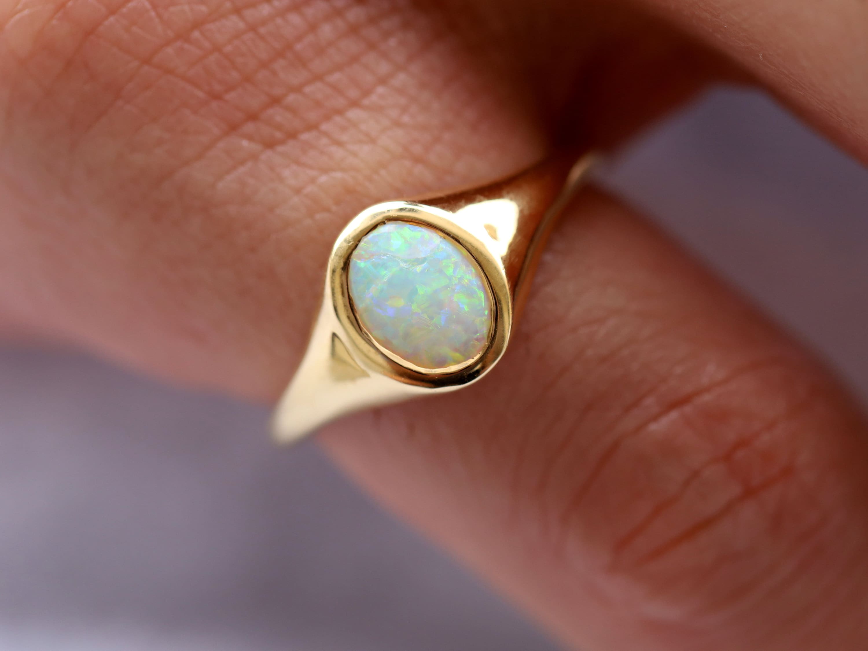 Australian Opal Signet Ring | Fire Opal Gold Signet Ring | Father’s Day Gift -