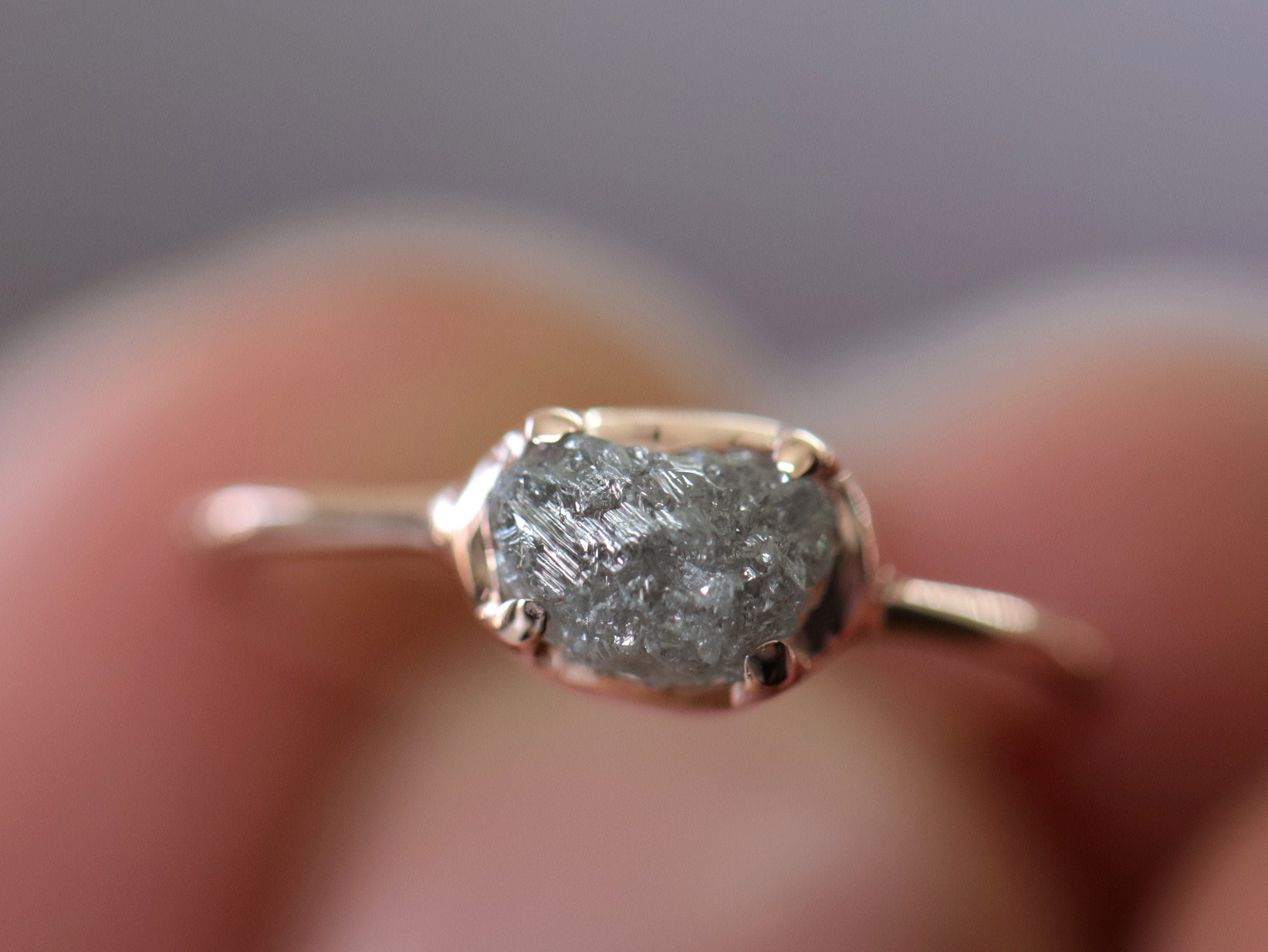 Raw Diamond Ring | Natural Rough Diamond | Gold Raw Gemstone Jewelry | 2 Carat -