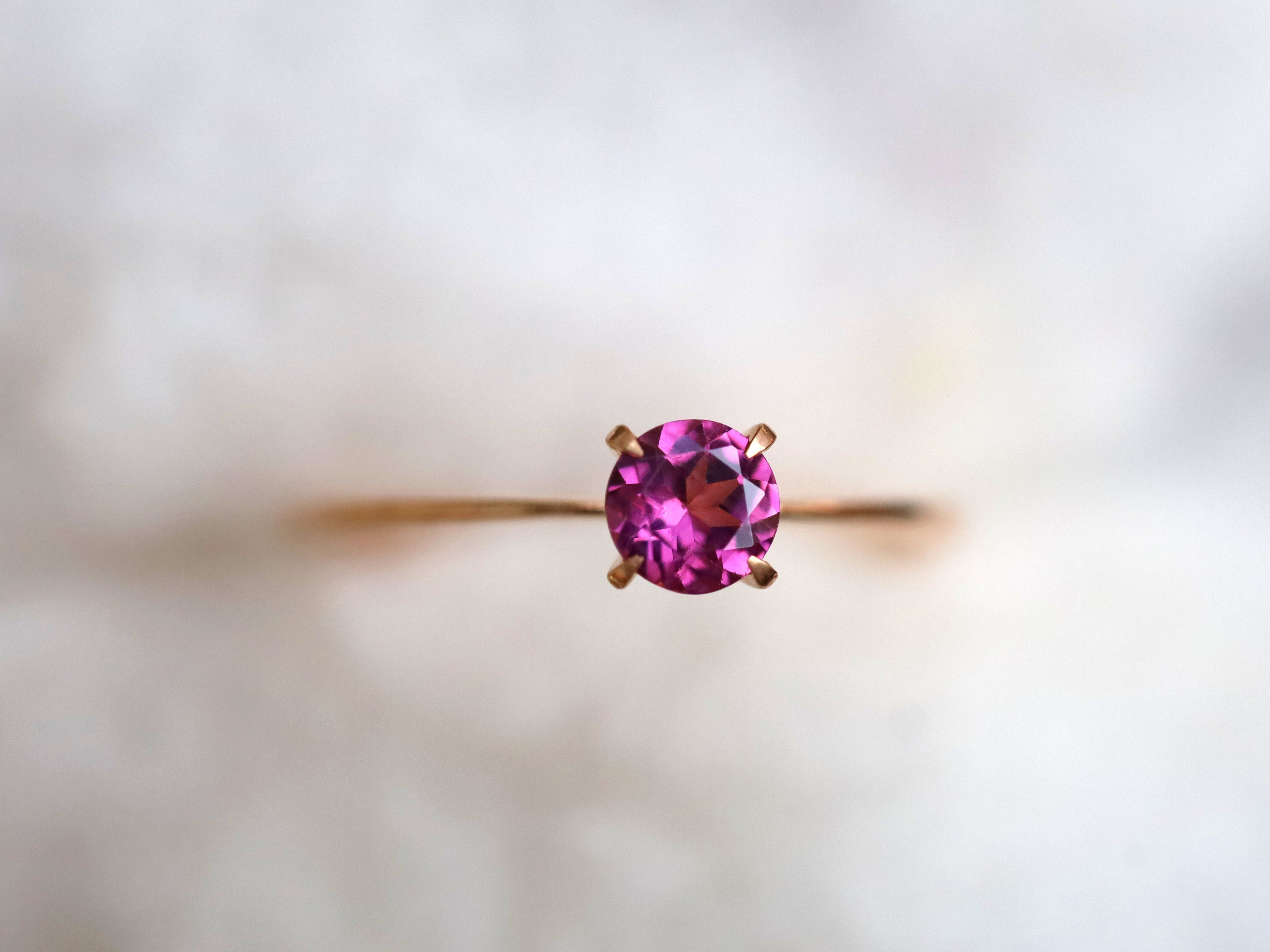 Rhodolite Garnet Ring | Solitaire Pink Garnet Engagement Ring | January Birthstone -