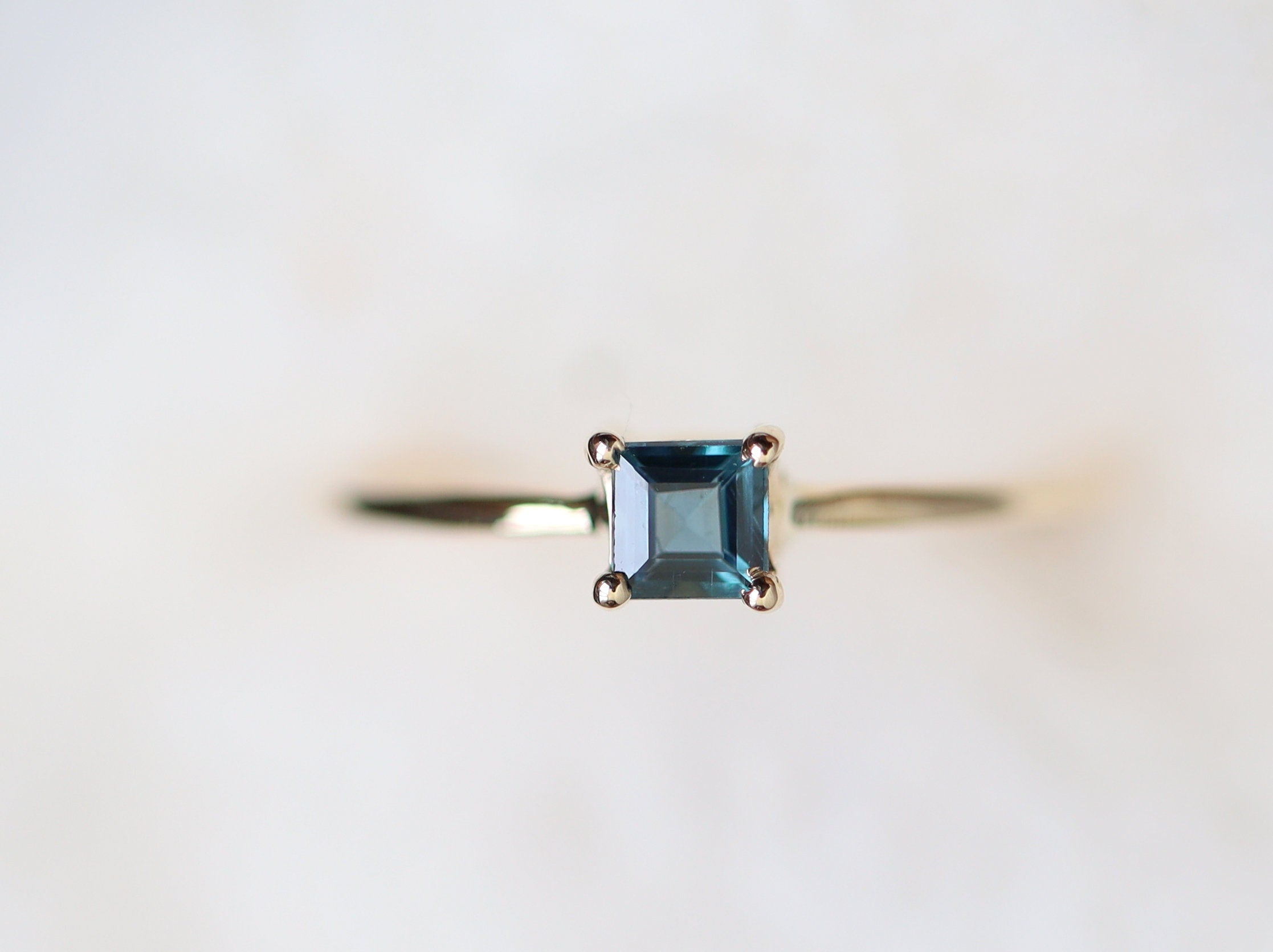 Teal Sapphire Stacking Ring | Princess Cut Teal Sapphire | Dainty Sapphire Ring -