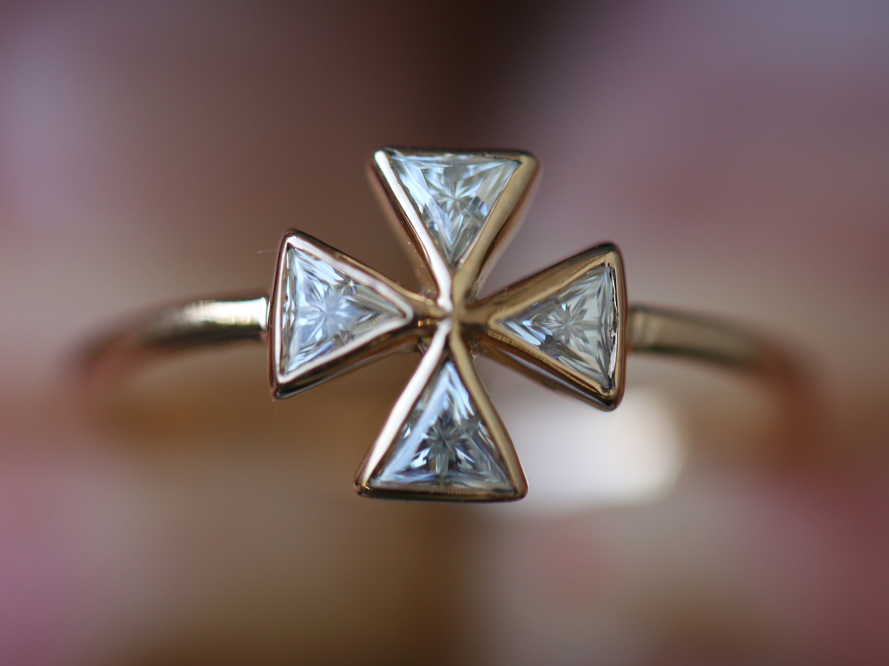Art Deco Diamond Engagement Ring | Triangle Diamond Ring, Geometric Gold Engagement Ring -