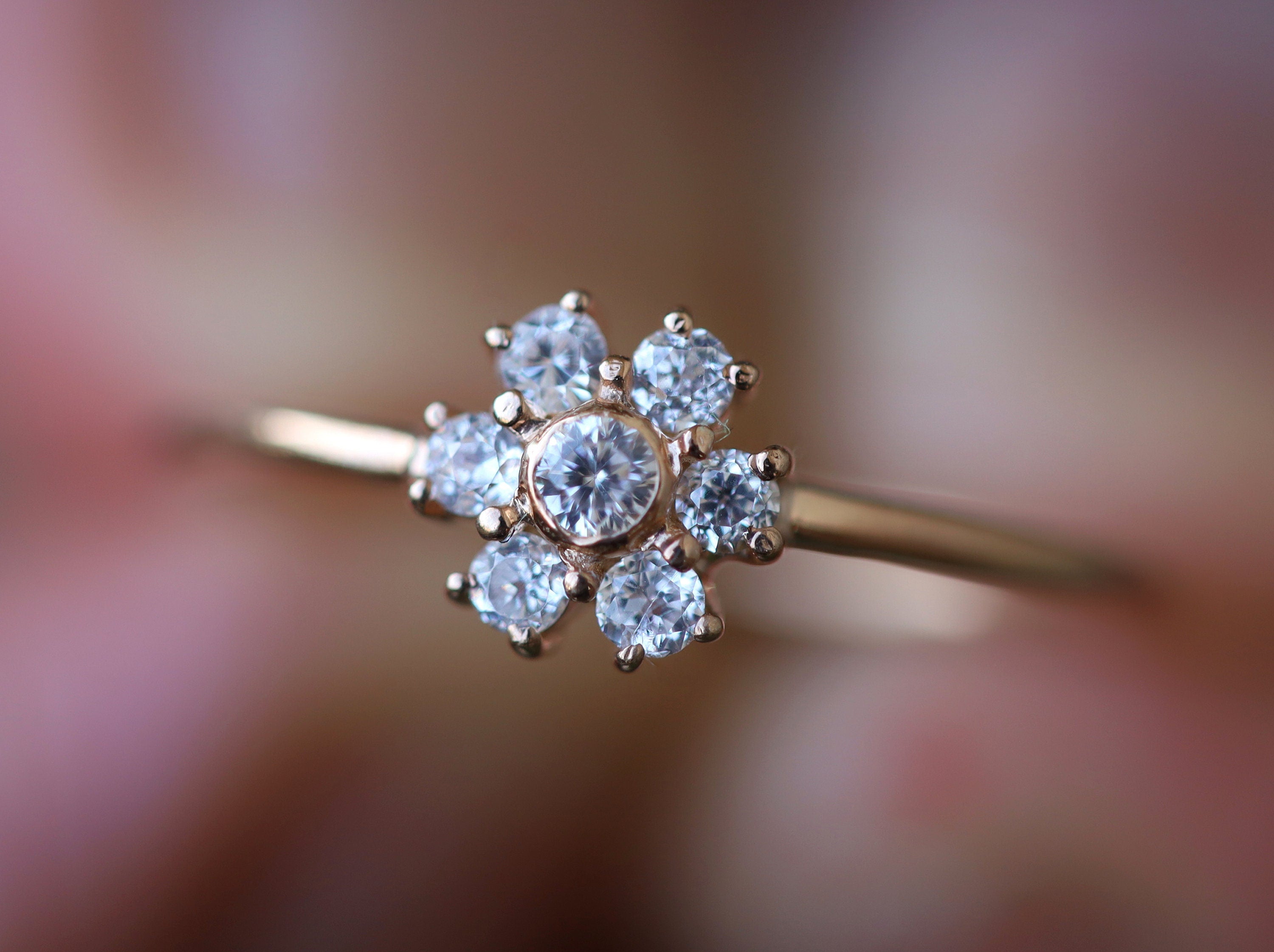 Diamond Cluster Ring | Art Deco Engagement Ring | Stacking Flower Ring | Anniversary Ring -
