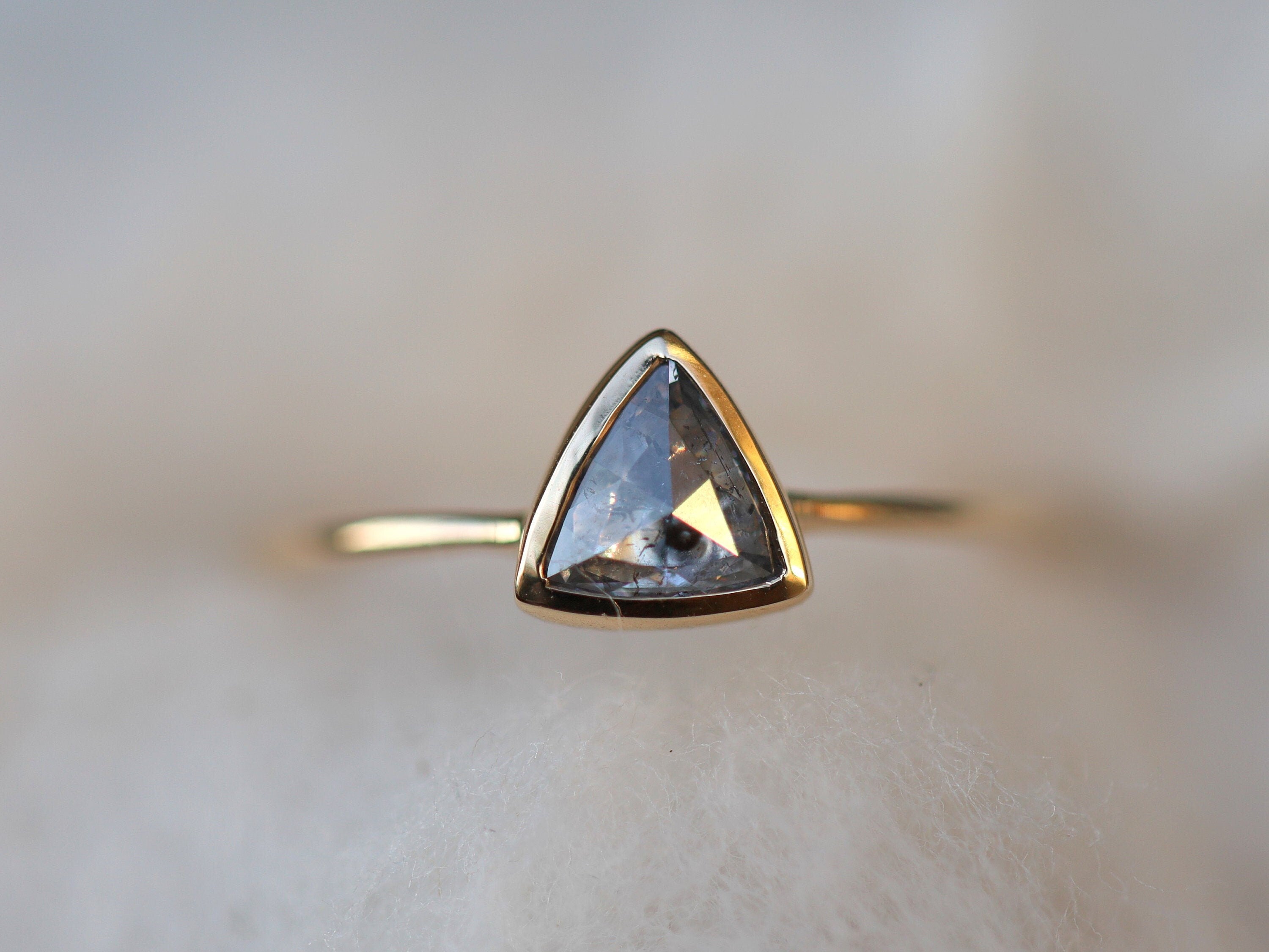 Salt & Pepper Diamond Ring | Handmade Gray Diamond, Geometric Trillion Shape, Stacking Ring -
