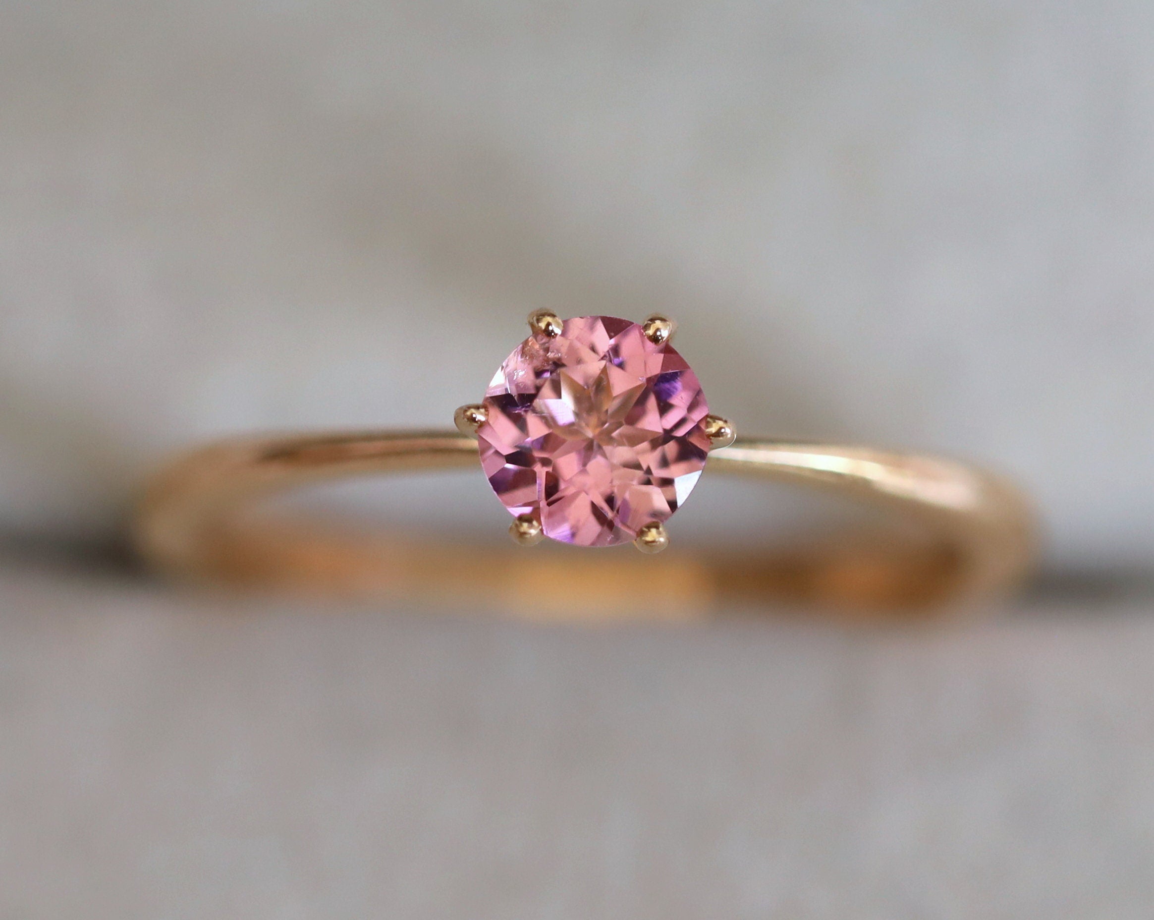 Pink Tourmaline Engagement Ring | Rubellite Solitaire Ring | October Birthstone Tourmaline Ring -