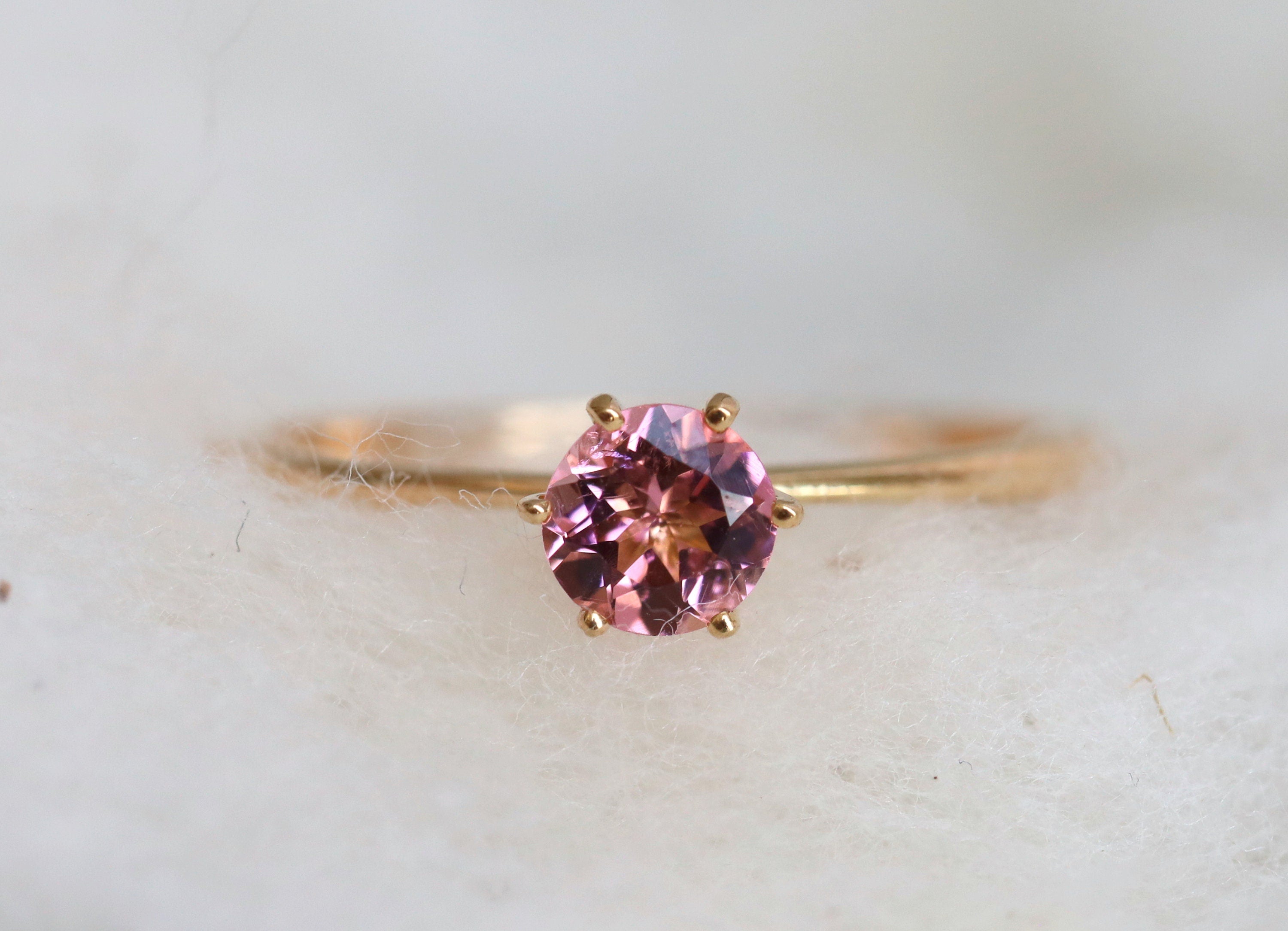 Pink Tourmaline Engagement Ring | Rubellite Solitaire Ring | October Birthstone Tourmaline Ring -