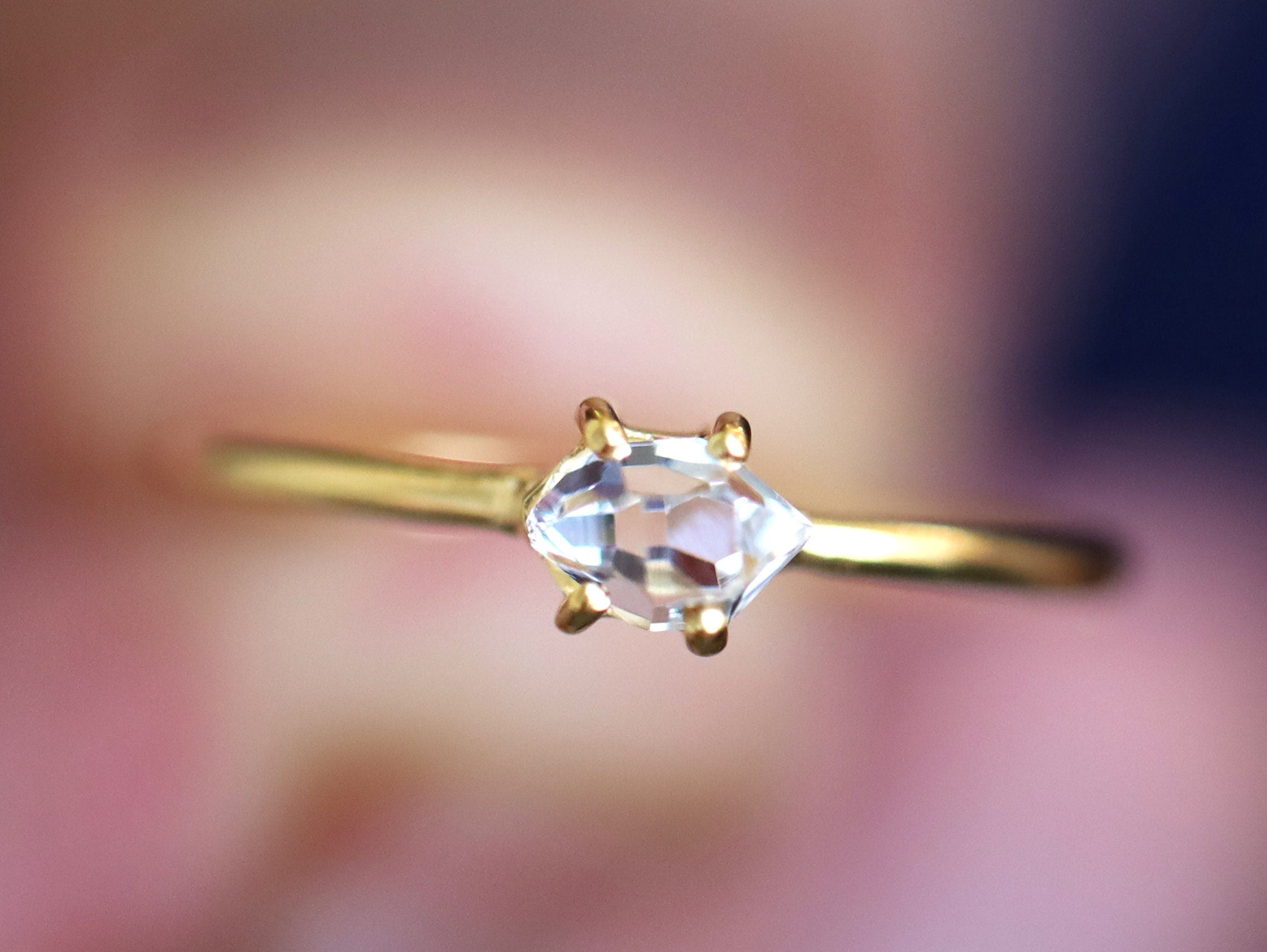 Herkimer Diamond Ring | Raw Diamond Stacking Ring | Gold Engagement Ring -