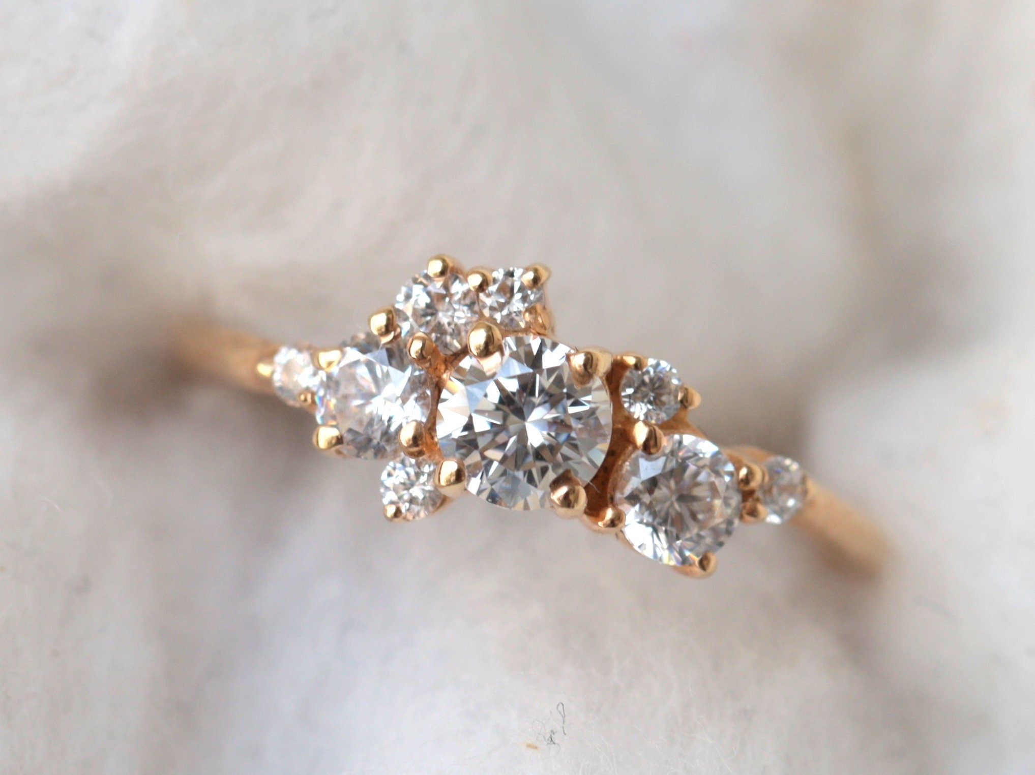Moissanite Engagement Cluster Ring | Diamond Stacking Ring | Alternate Diamond Ring | Moissanite Ring -