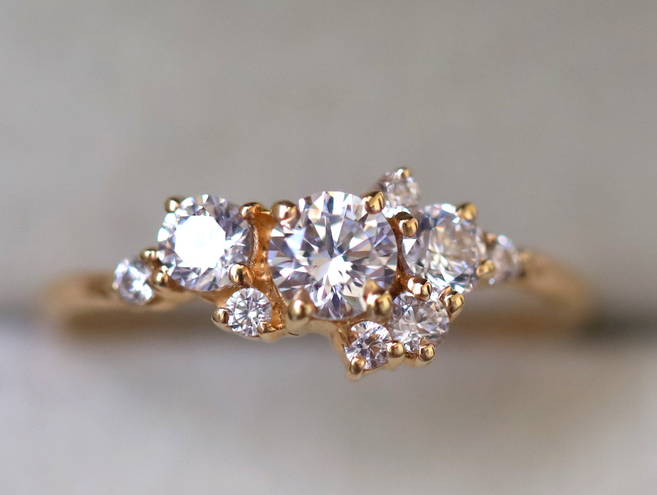 Moissanite Engagement Cluster Ring | Diamond Stacking Ring | Alternate Diamond Ring | Moissanite Ring -